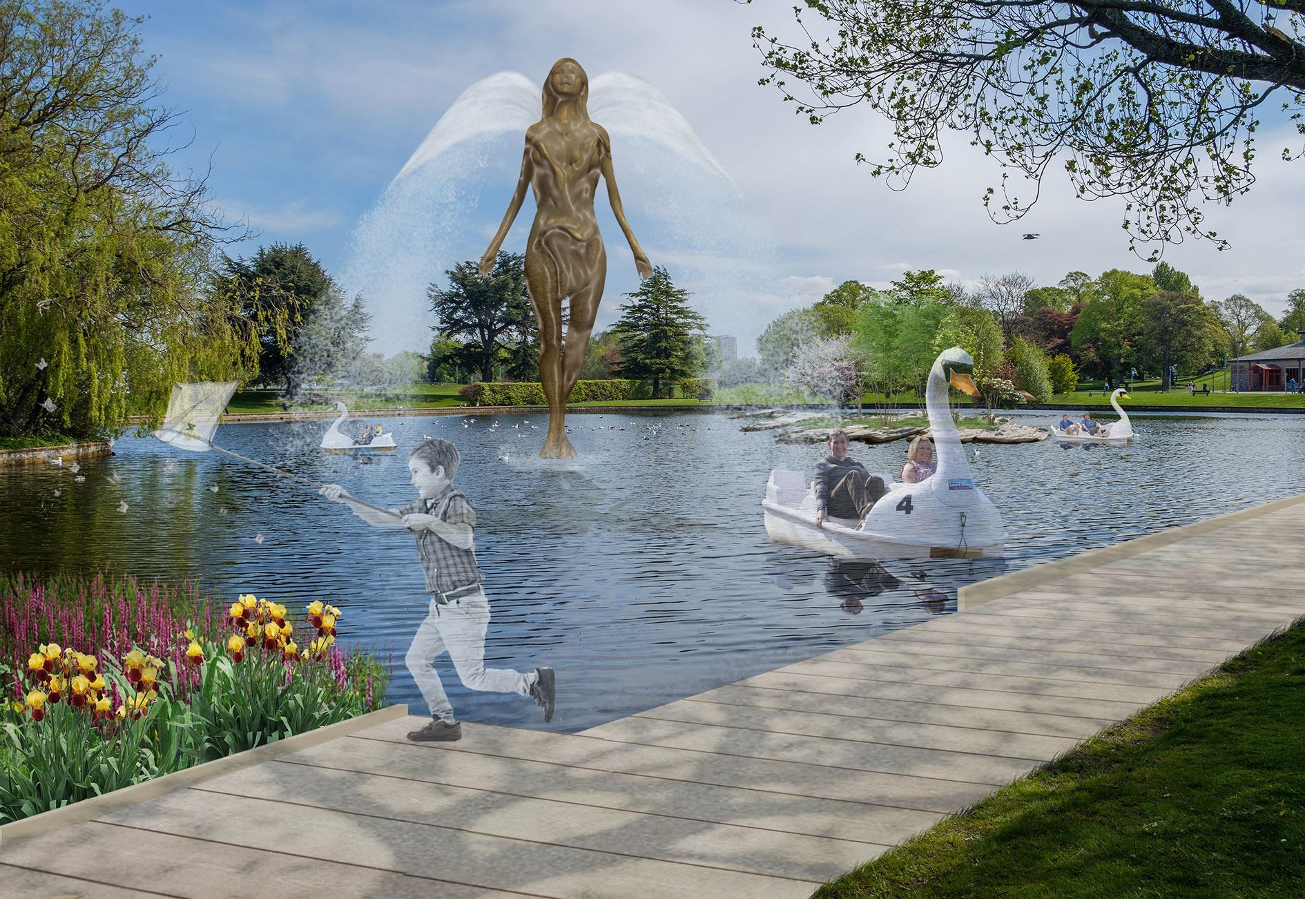 A proposal for a sculpture of an angel at Cooper Park pond will be removed from the Elgin city centre masterplan.