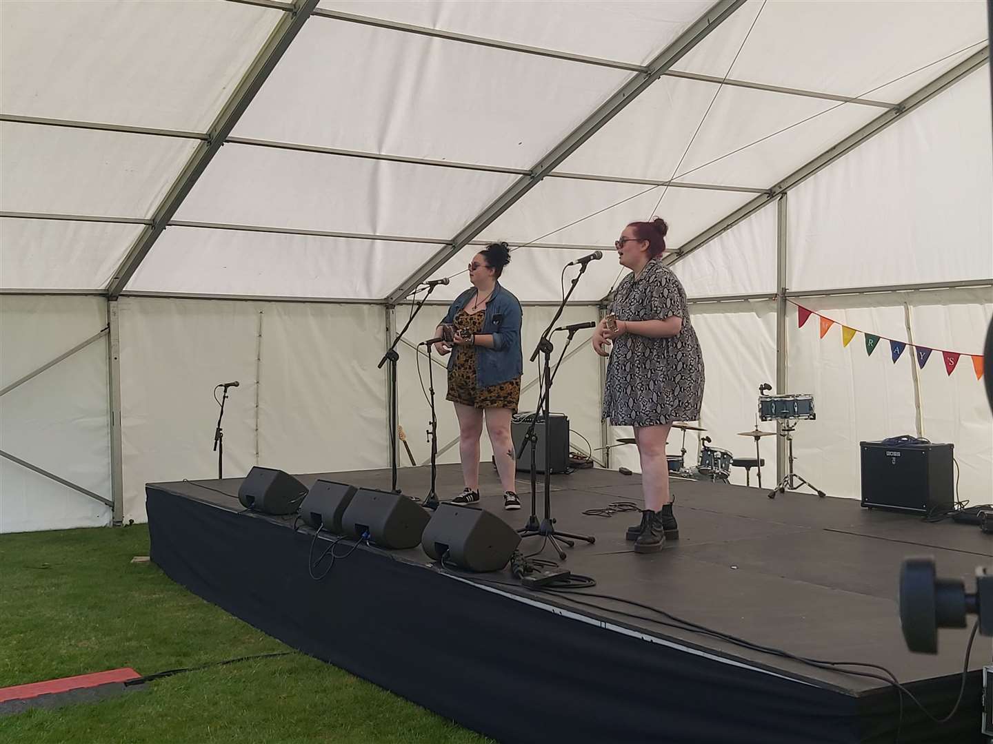 Chloe and Charlotte on stage at Gordon Castle.