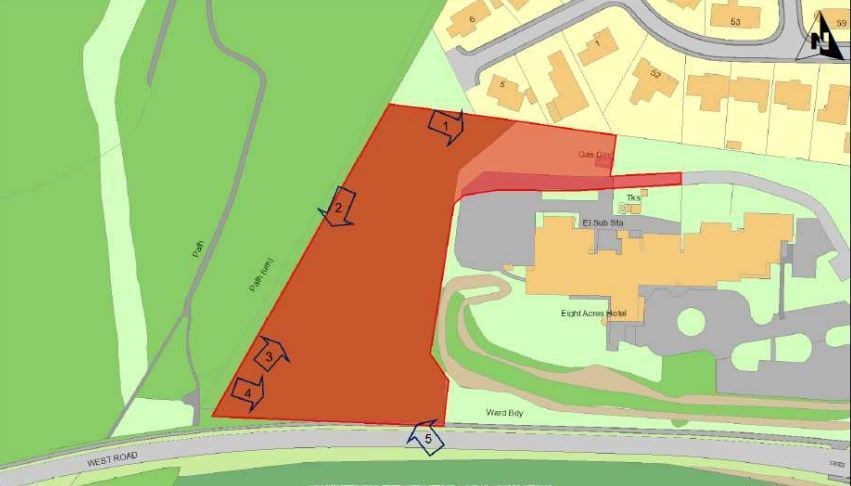 The care home site is marked red, while the hotel is yellow. A sharper version of this image can be seen on Moray Council's website.