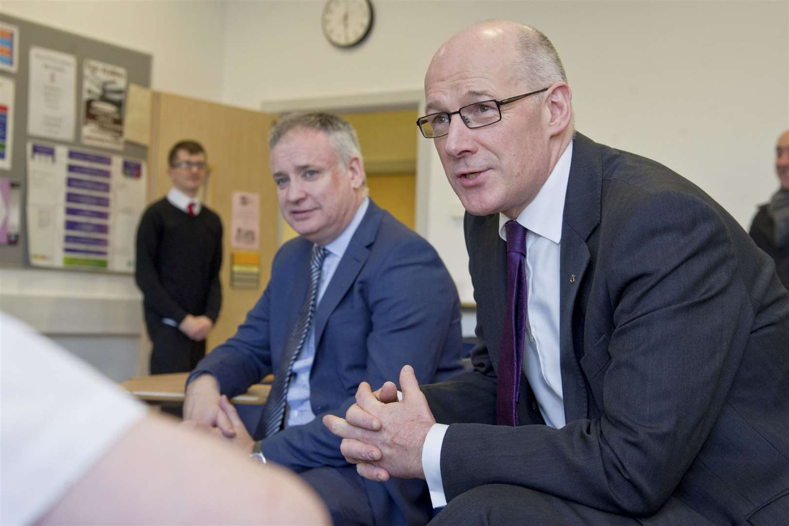 John Swinney, Deputy First Minister of Scotland and Education Secretary, at Elgin Academy with MSP Richard Lochhead. Picture: Daniel Forsyth