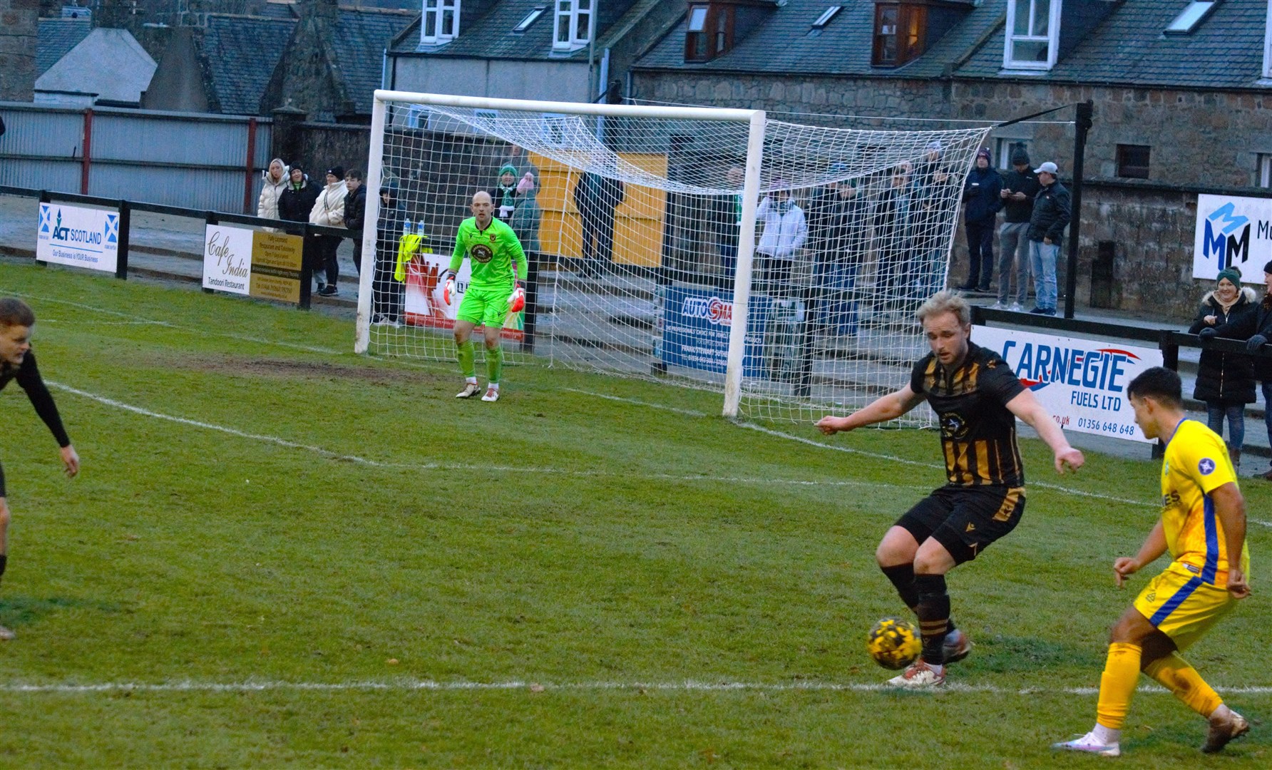 Ross Still on the ball for Huntly. Picture: Derek Lowe