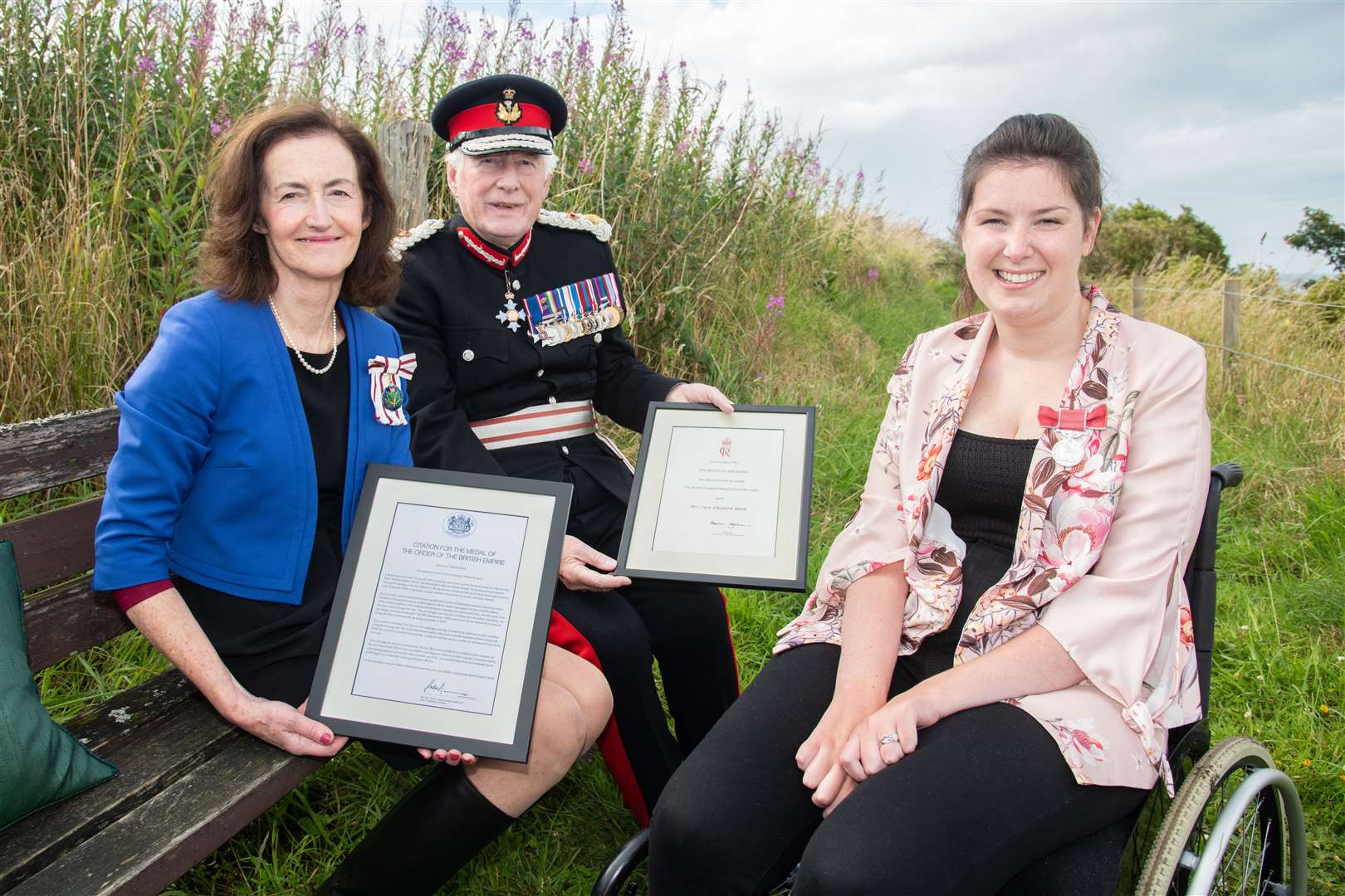 Lucy with Nancy Robson and Seymour Monro, Moray's Vice-Lord Lieutenant and Lord-Lieutenant. Picture: Daniel Forsyth.