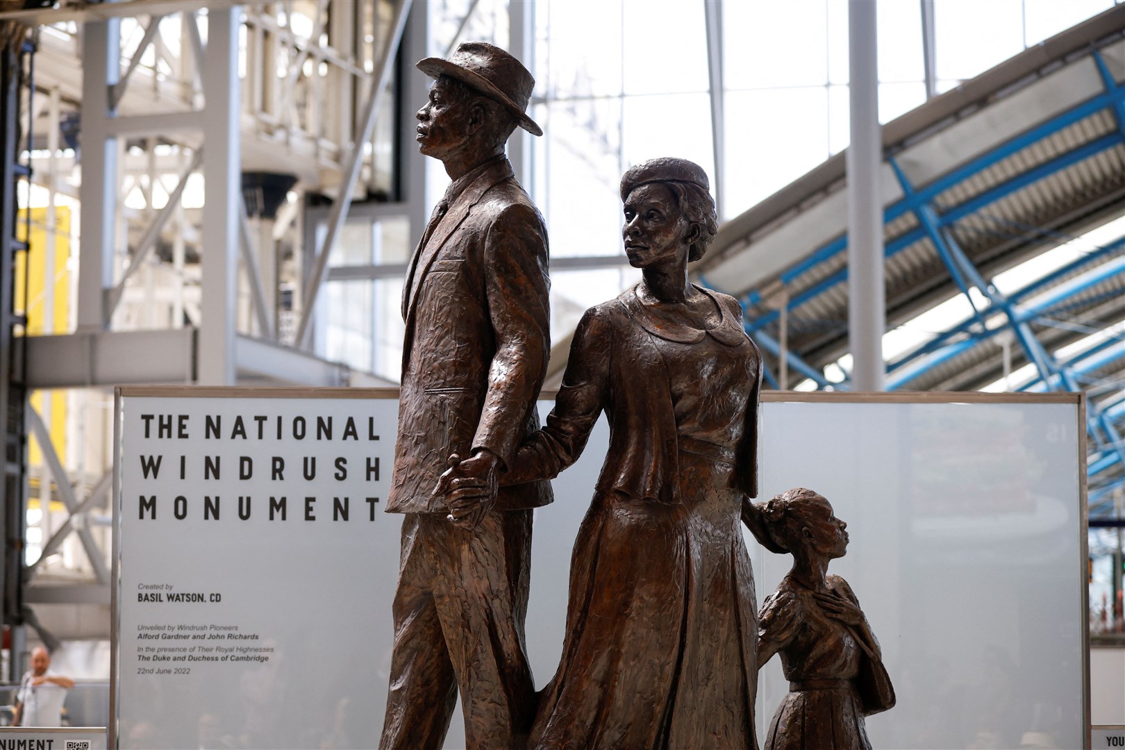 The National Windrush Monument at Waterloo Station in London (John Sibley/PA)