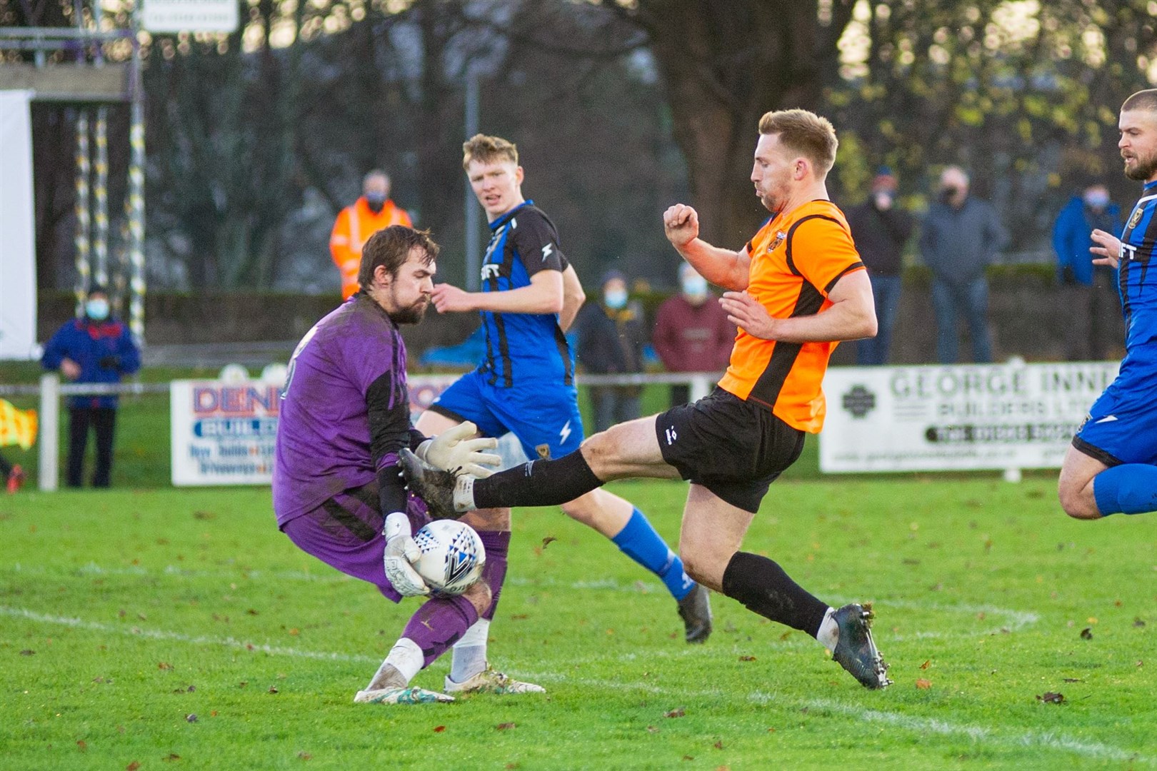 Huntly keeper Euan Storrier could do little to prevent a more clinical Dumbarton side from progressing in the Scottish Cup. Picture: Daniel Forsyth..
