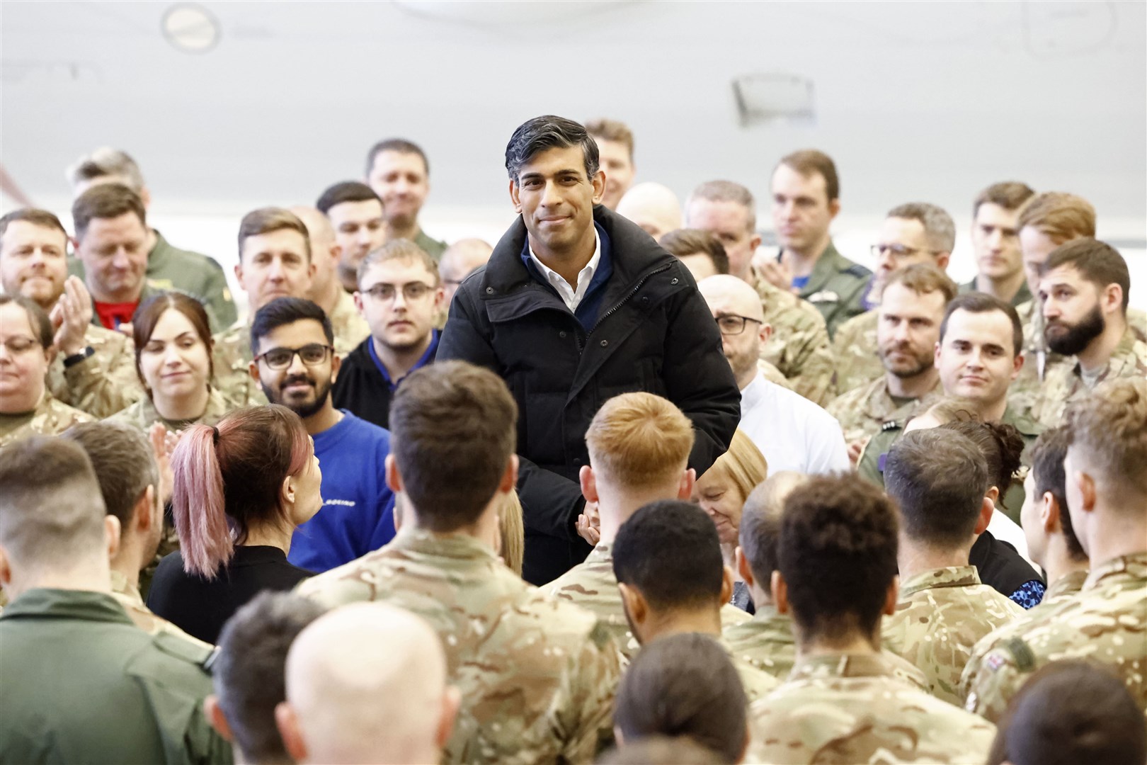 Prime Minister Rishi Sunak during a visit to RAF Lossiemouth military base in Scotland (Jeff J Mitchell/PA)