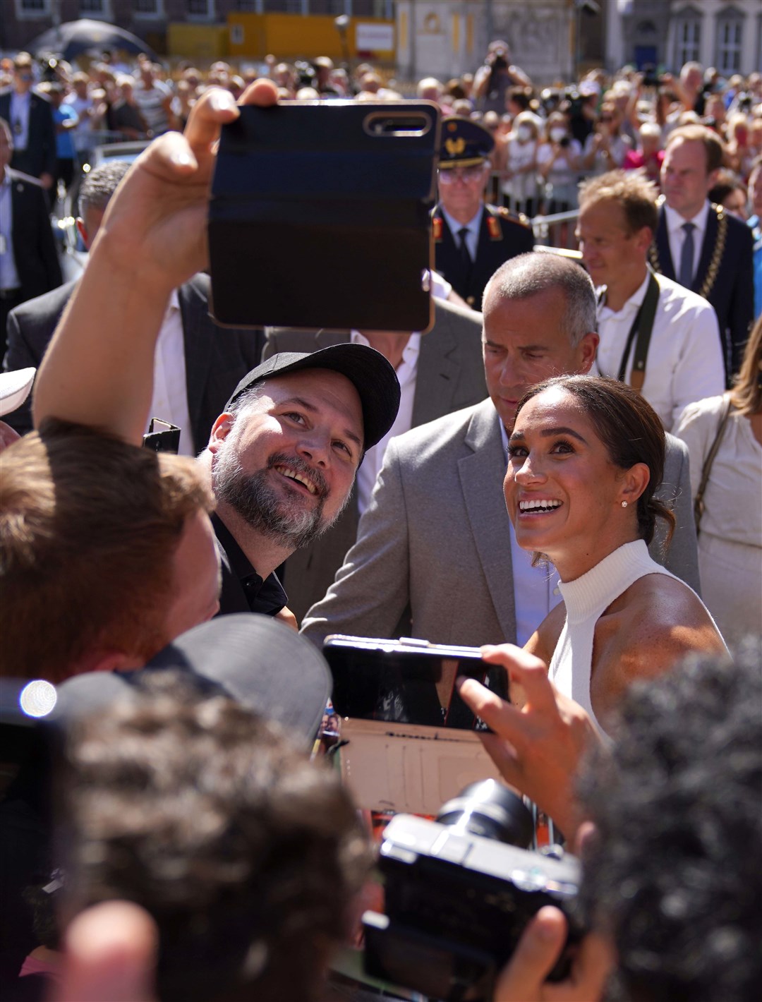 Meghan meets well-wishers after leaving City Hall in Dusseldorf, Germany on Tuesday (Joe Giddens/PA)