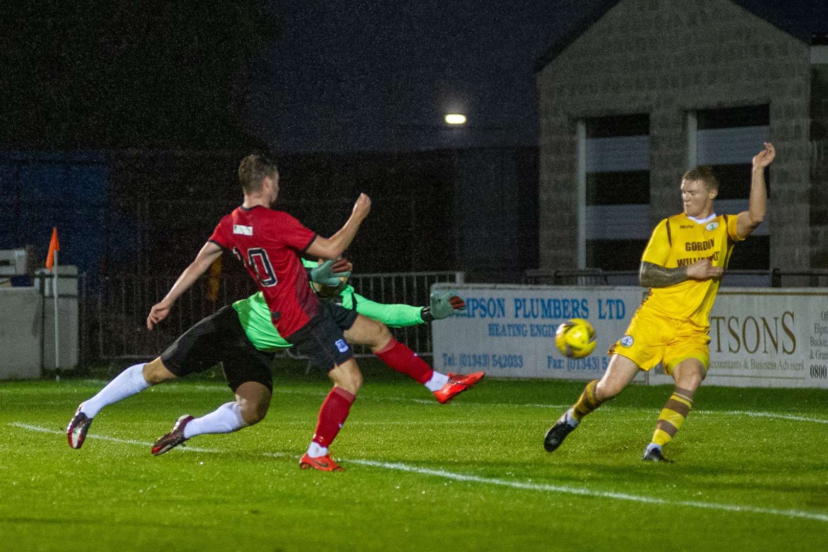 A simple finish for Josh Peters makes it 2-0 to Elgin City. Picture: Daniel Forsyth..