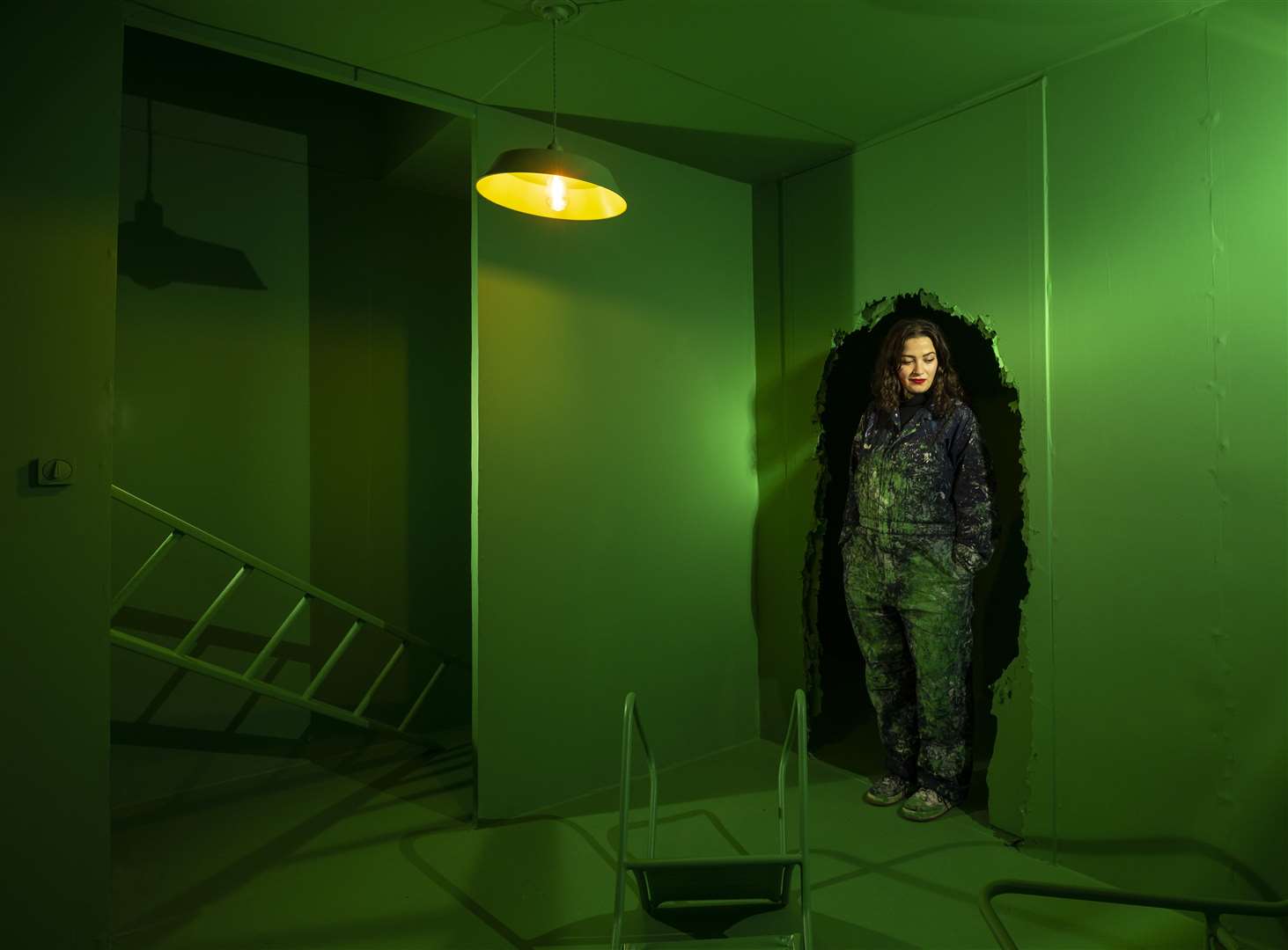 Gabrielle Gillott, from Edinburgh, in her life-size bunker installation, "Pursuit of Time", at Glenfiddich Distillery in Dufftown.