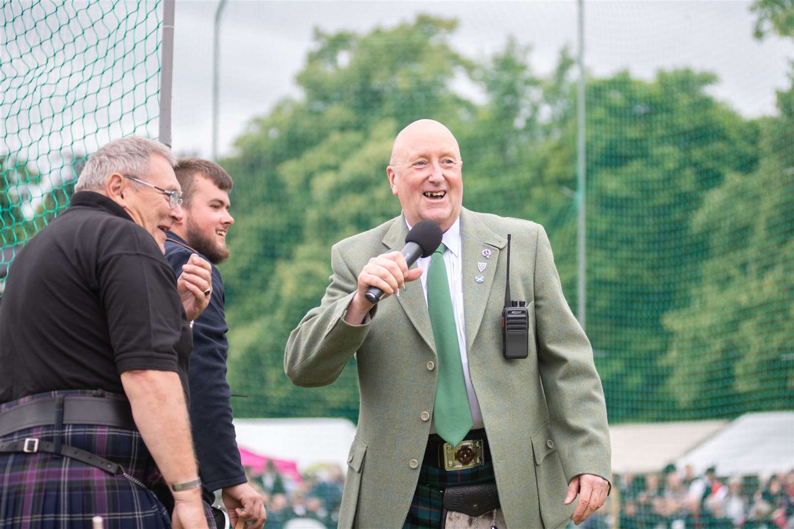 Event mate Paul Jamieson on the mic...77th Aberlour Strathspey Highland Games held on Saturday August 6, 2022...Pictured: Daniel Forsyth..