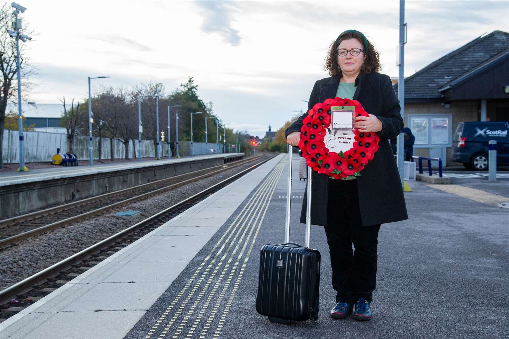 Rebecca Dewis at Elgin Railway Station as she starts her journey to London to lay a wreath on Remembrance Day...Picture: Daniel Forsyth..