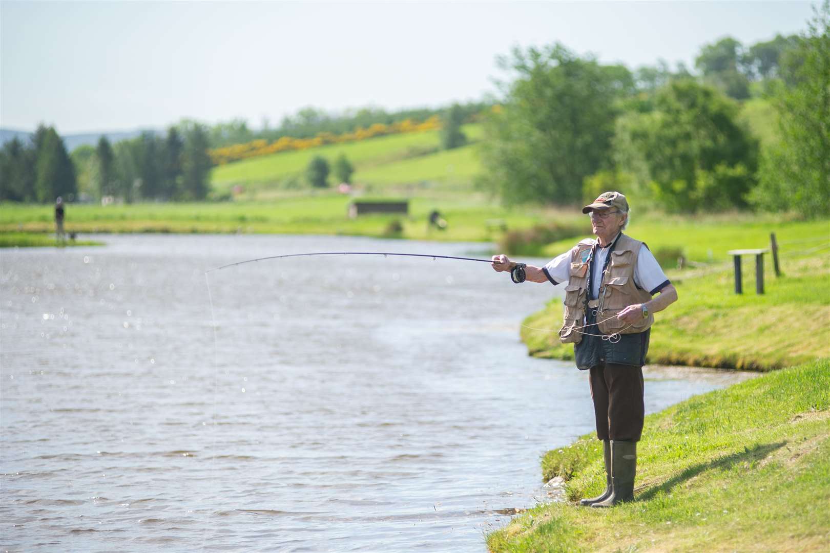 James Eddie casts off at Glen Of Rothes Trout Fishery, which has reopened following a nine week enforced closure due to the coronavirus pandemic. Picture: Daniel Forsyth.