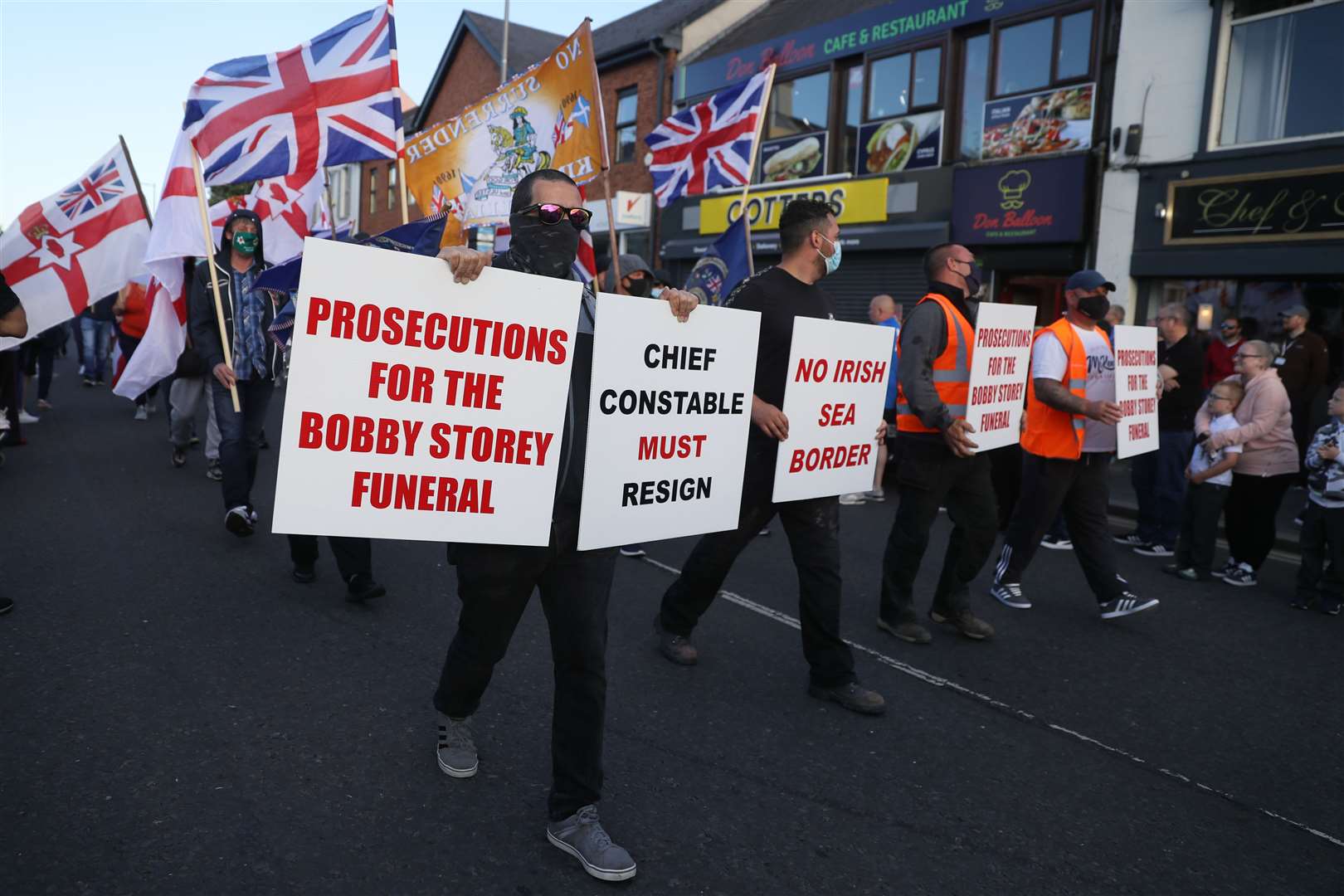 A Loyalist protest in Newtownards, County Down, against the Northern Ireland Protocol (Brian Lawless/PA)
