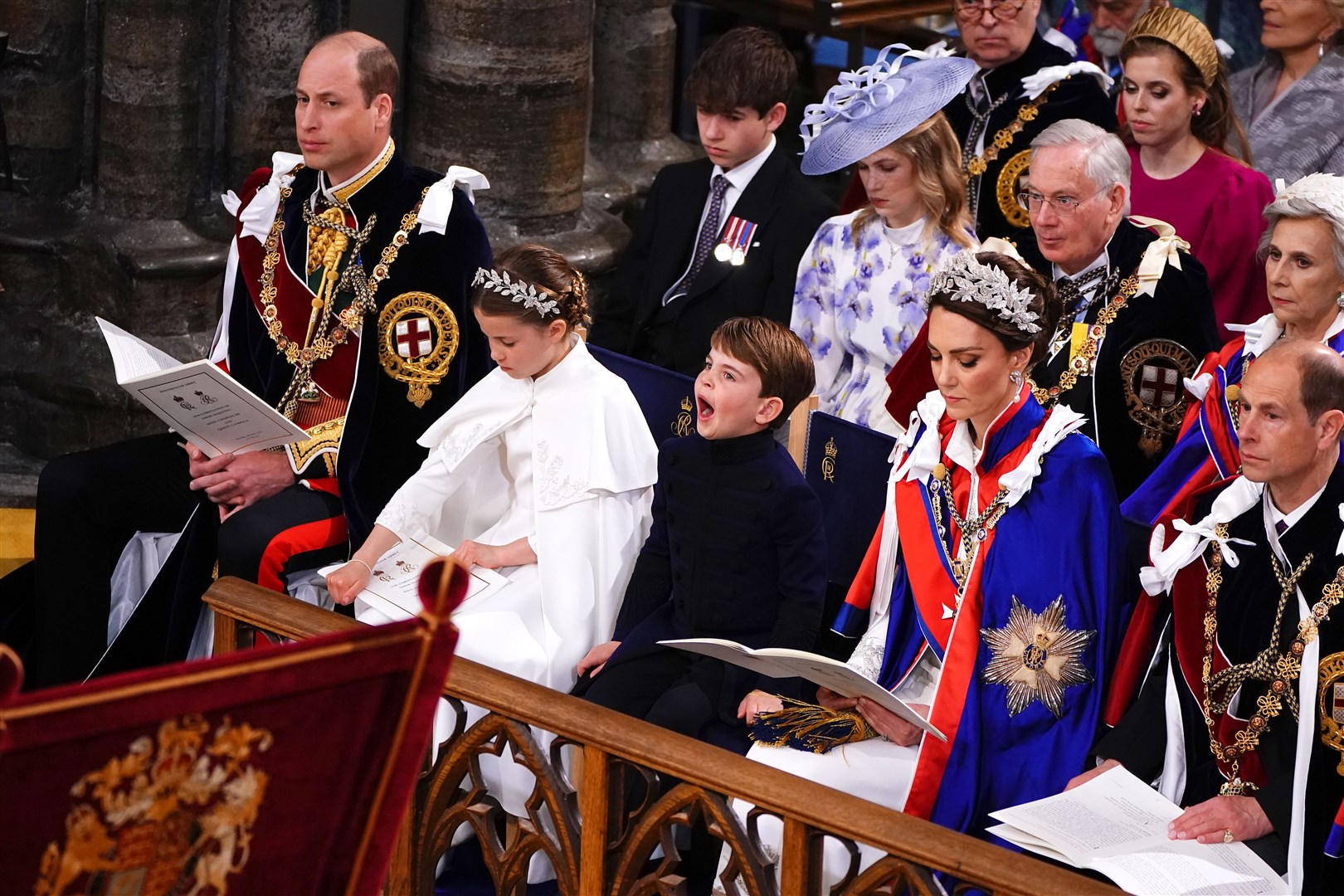 The Prince of Wales, Princess Charlotte, Prince Louis, the Princess of Wales and the Duke of Edinburgh at the coronation (Yui Mok/PA)