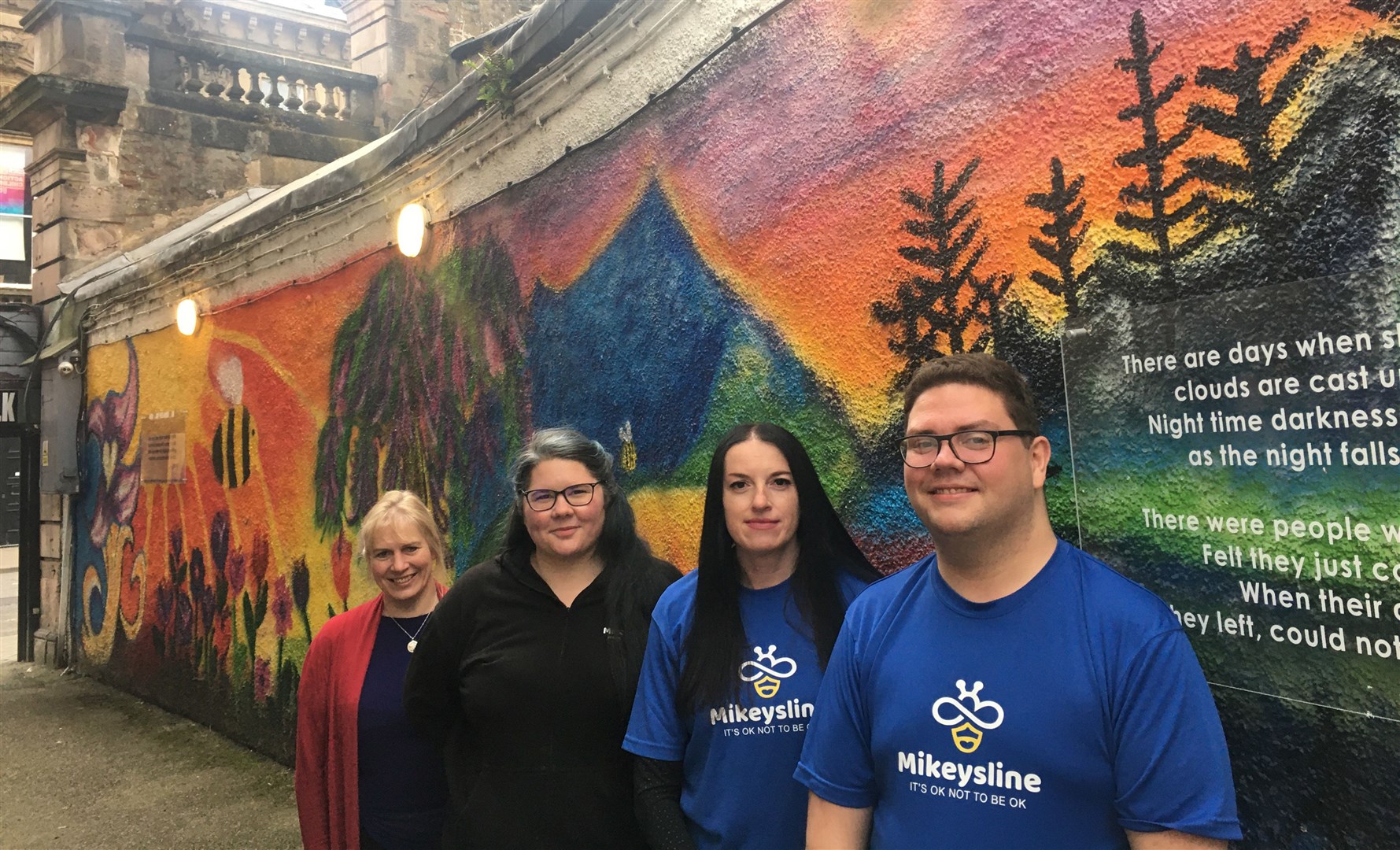 The team behind Miles for Mikeysline (from left) Emily Stokes, service manager, Emilie Roy, support worker, Clare Gordon, support worker, and Darrel Paterson, volunteer fundraiser.
