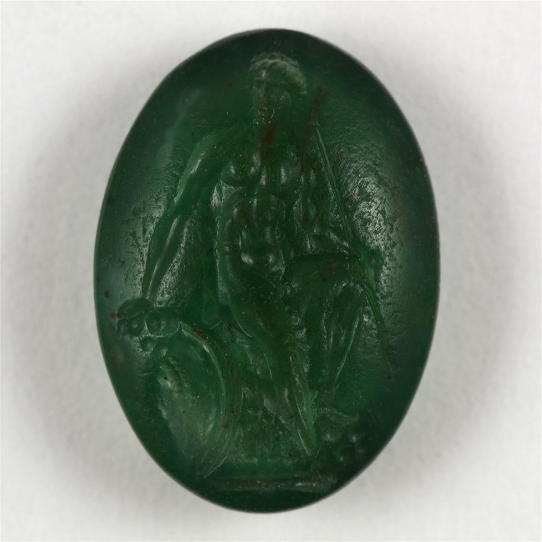 A Hellenistic plasma intaglio, engraved with a young warrior seated on a rock, from 323-31 BC, similar to the items missing from the British Museum (The Trustees of the British Museum/PA)
