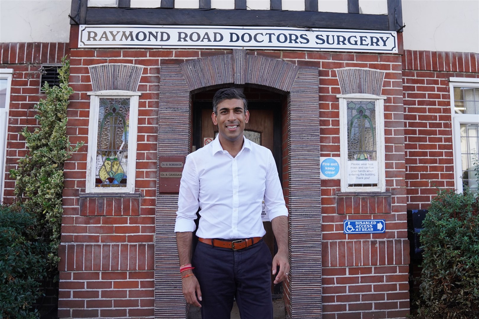 Rishi Sunak during a visit to his father’s old doctors surgery (Stefan Rousseau/PA)