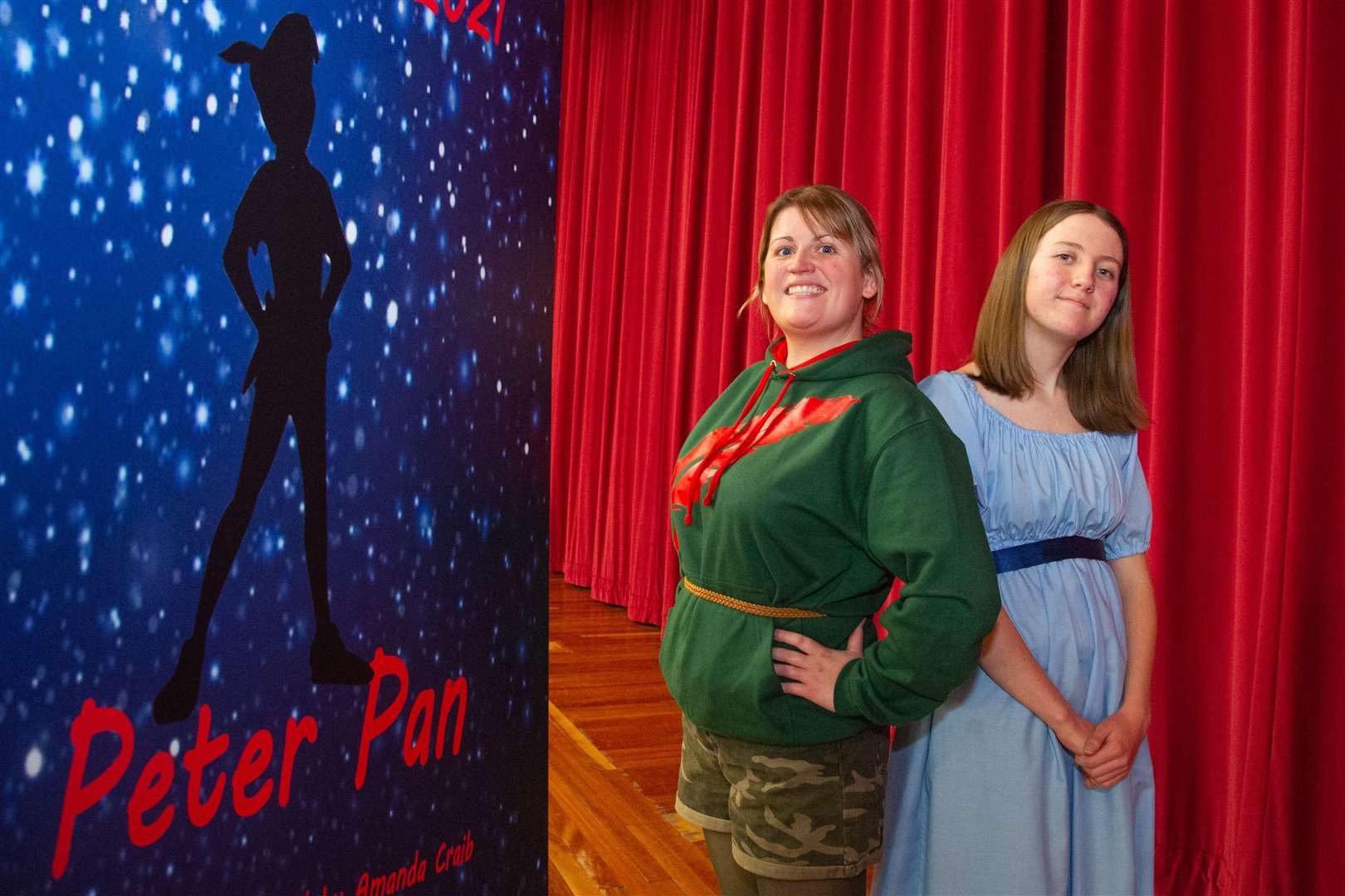 Lee Whitley (Peter Pan) and Robyn Lean (Wendy) from Elgin Amateur Dramatic Society get ready for curtain up tonight of the festive panto Peter Pan in Elgin Town Hall. Picture: Daniel Forsyth