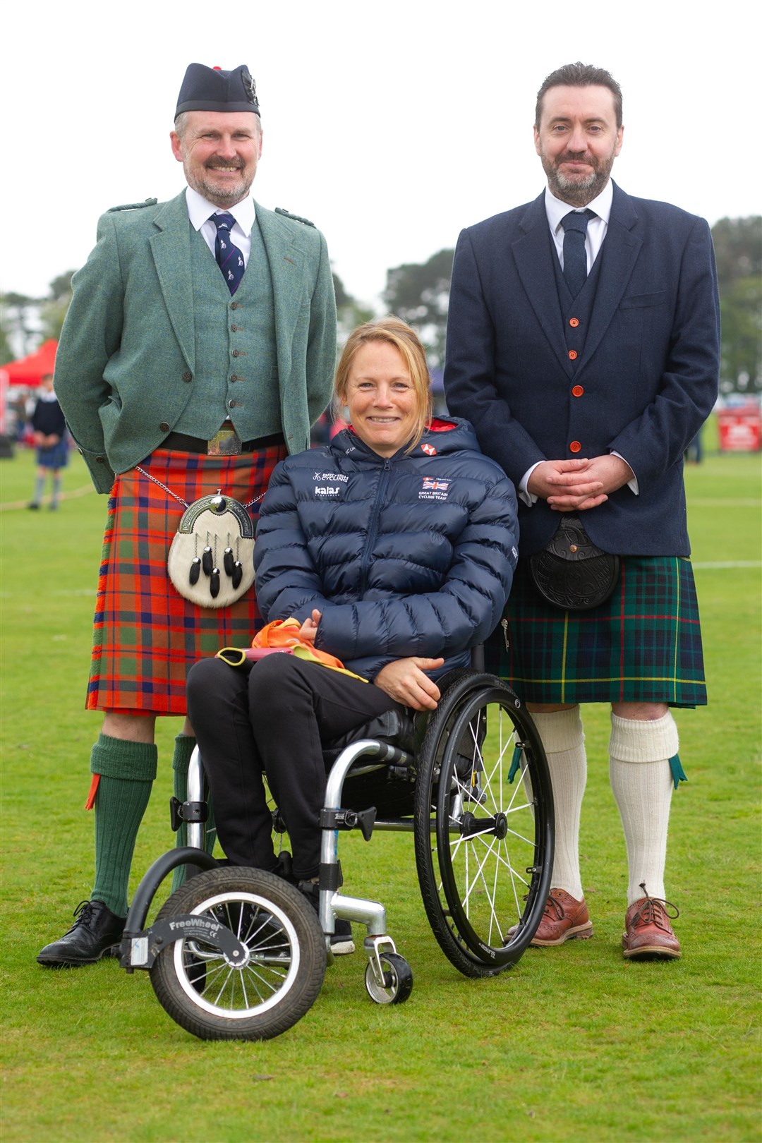 Junior School Headmaste Robert McVean; Chieftain for the 2019 Games, Paralympic Champion Karen Darke and Chairman of the Junior Games Ewan MacGregor.