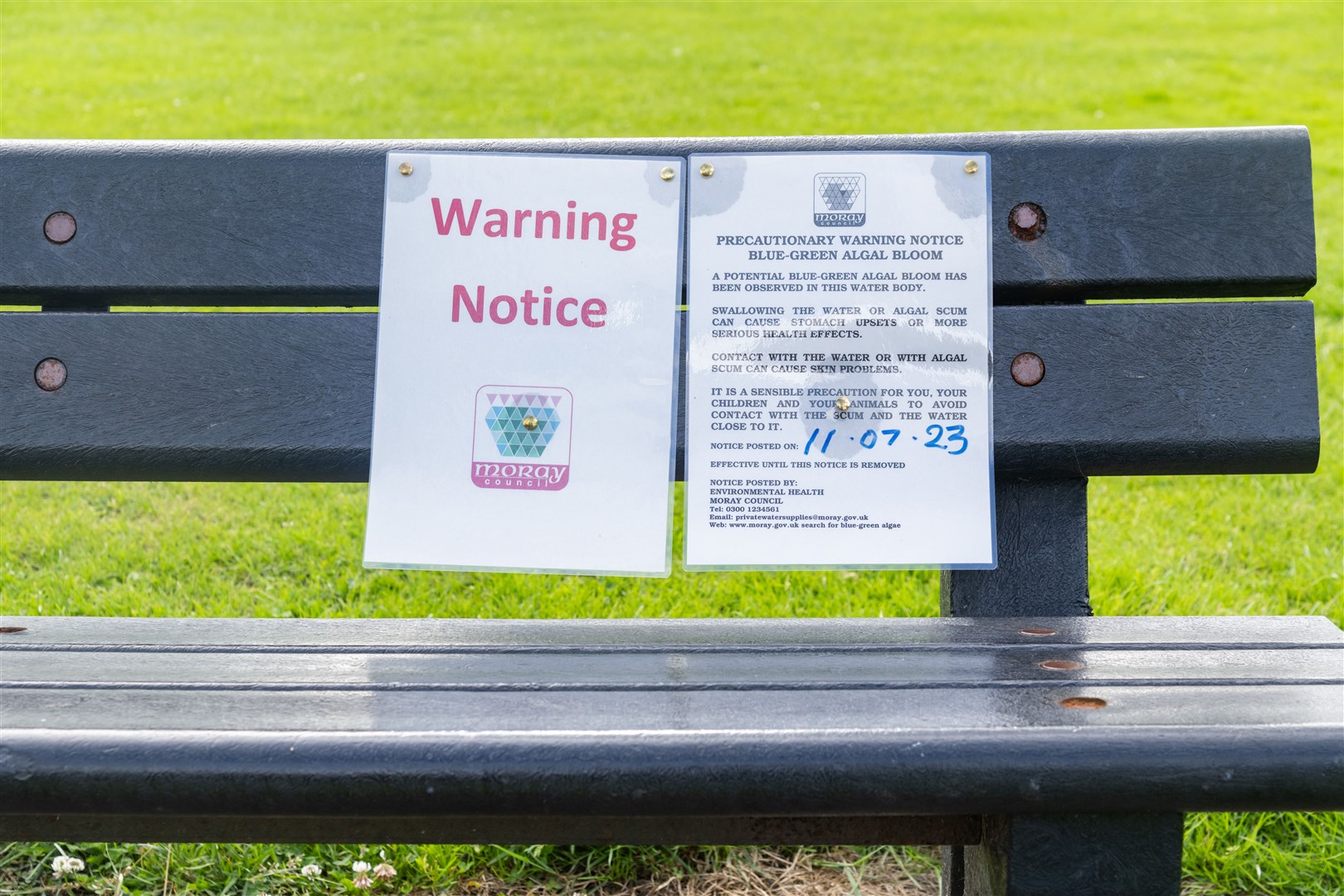 Warnings have been put up on a bench at the pond...Picture: Beth Taylor