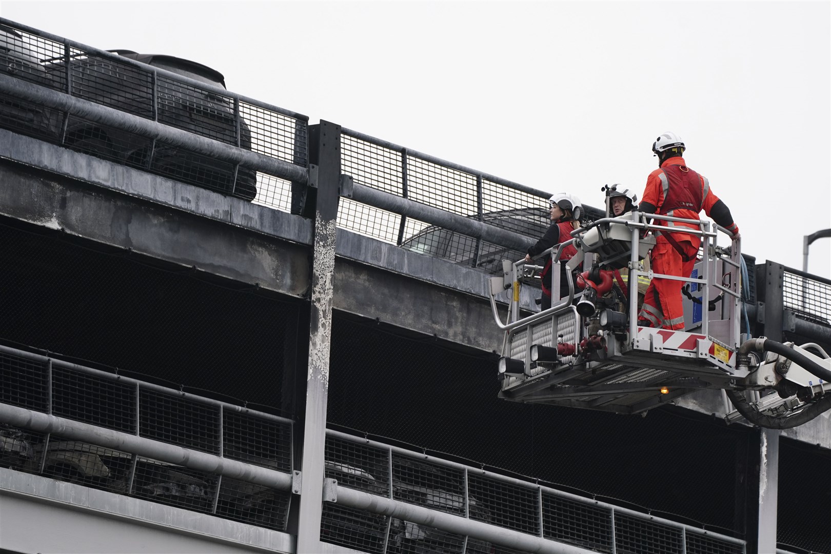 The scene at Luton Airport after a fire ripped through level three of the airport’s Terminal Car Park 2, causing it to collapse (Jordan Pettitt/PA)