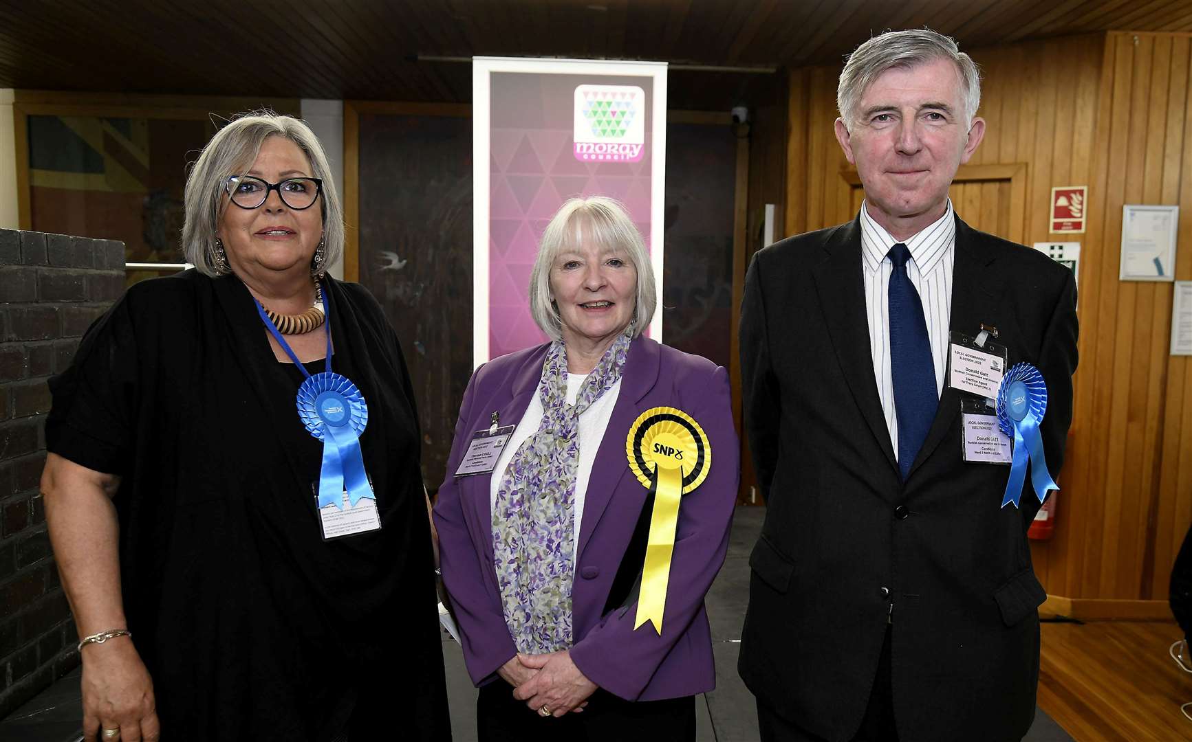 Elected candidates for Keith Cullen ward from left are Tracy Coyler, Theresa Coull and Donald Gatt...Moray Council Local Election May 2022...Picture: Becky Saunderson..