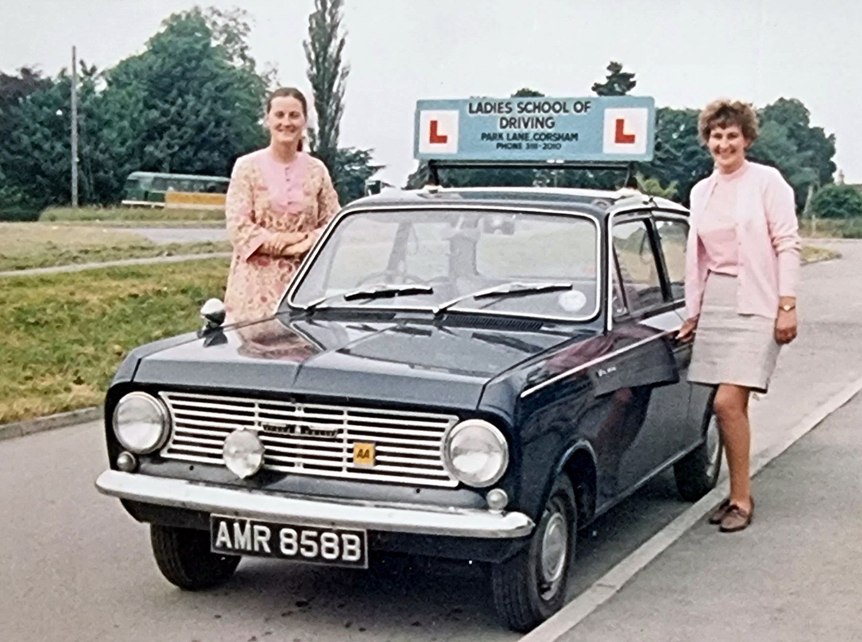 Angela pictured in the 1960s with her female-only driving school, the Uk's first.