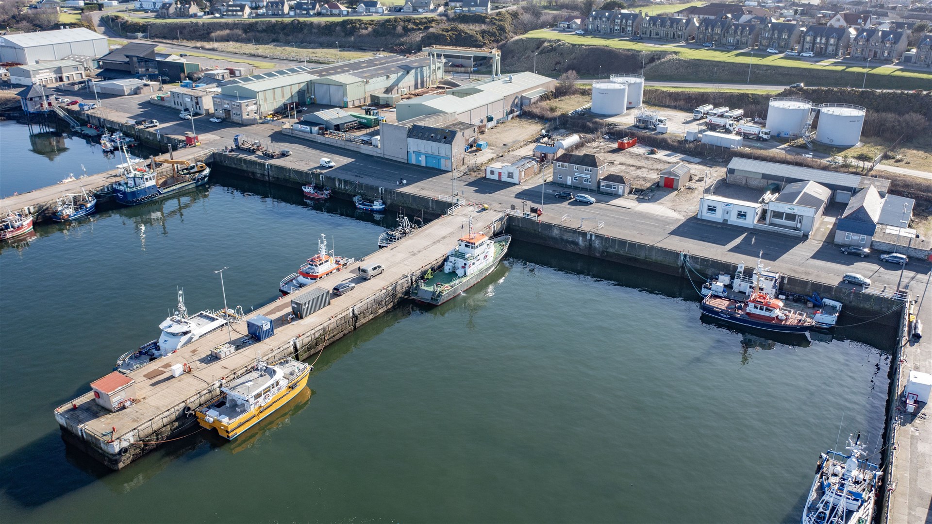Work is continuing to prepare the basin at pier 3 of Buckie Harbour to serve as a wind farm O&M base.