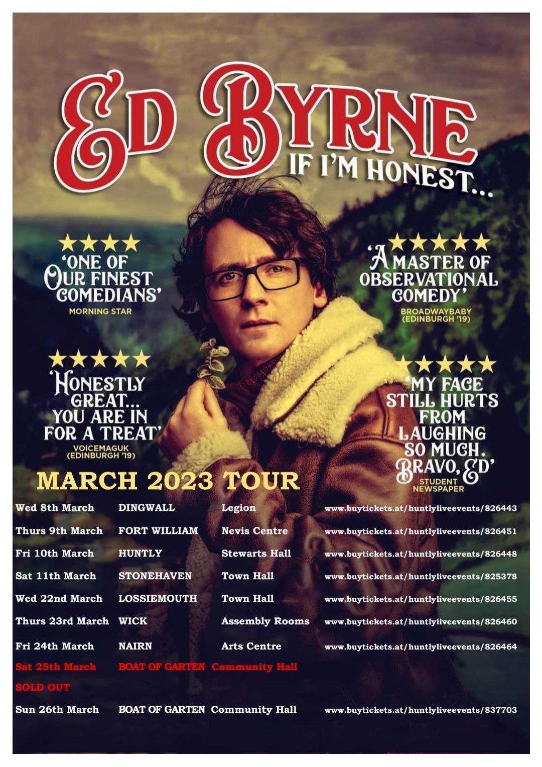 Ed Byrne is set to visit venues across the north-east in March.