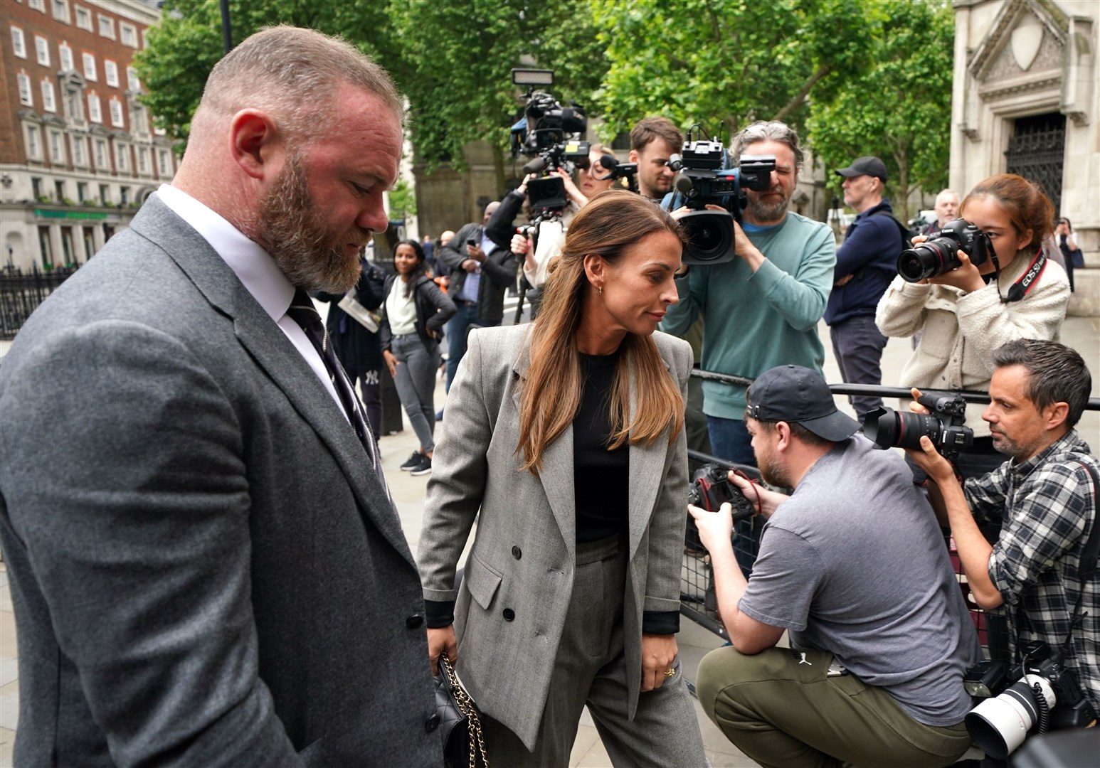 Wayne and Coleen Rooney arrive at the Royal Courts Of Justice of the libel battle between Rebekah Vardy and Coleen Rooney (Yui Mok/PA)