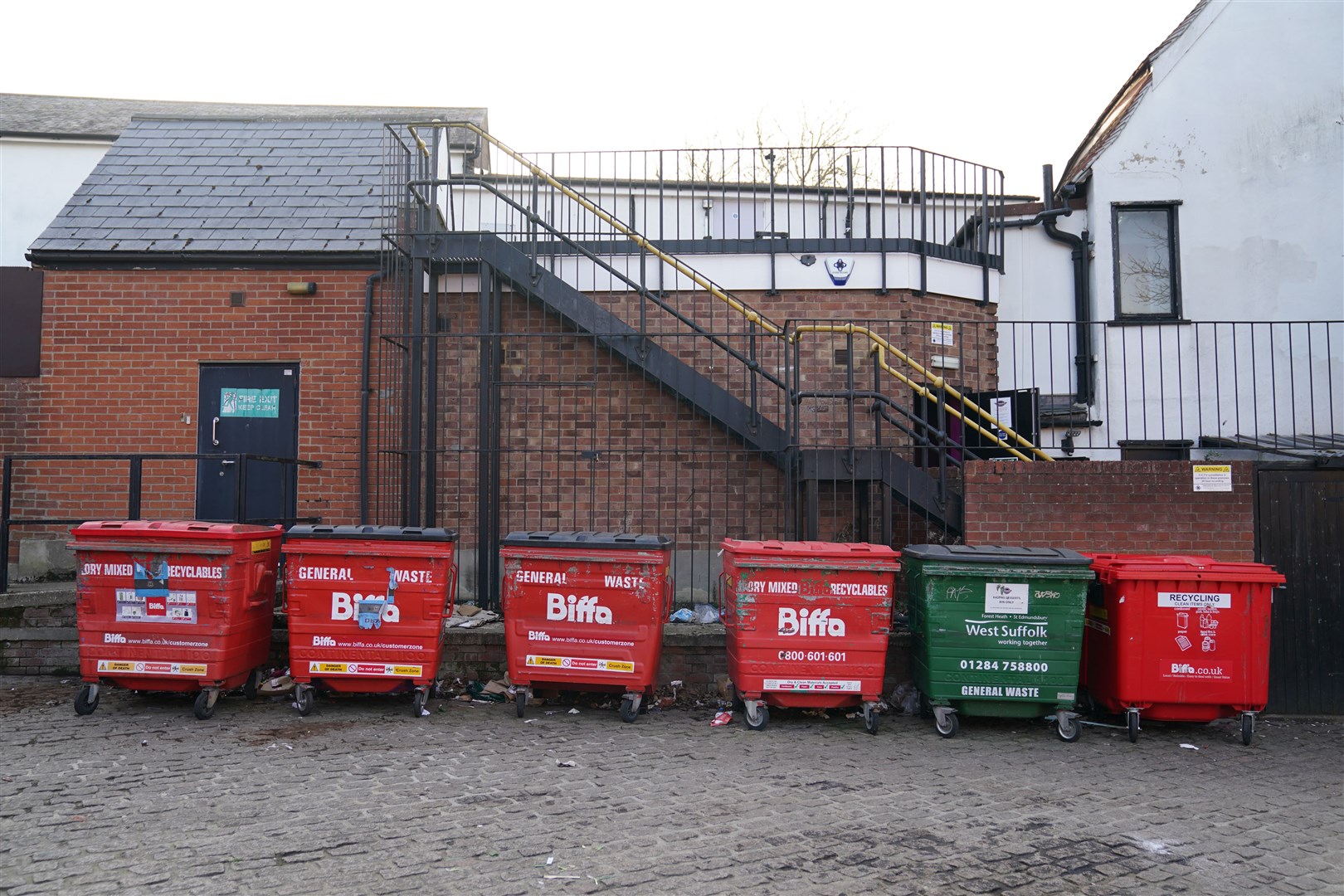 The bins in a service area in Bury St Edmunds, Suffolk, pictured in 2022 (Joe Giddens/PA)