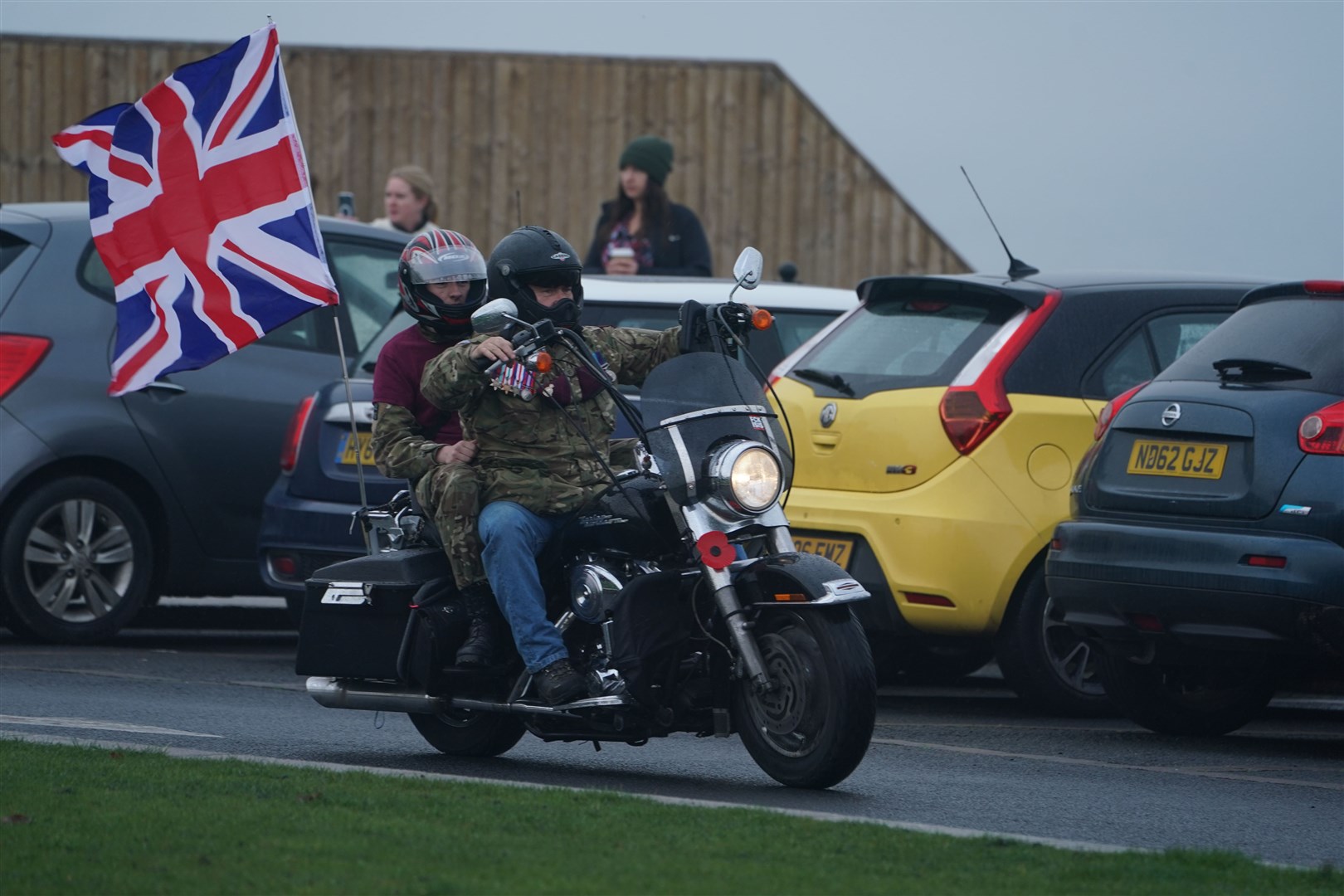 Bikers fly the flag at Seaham (Owen Humphreys/PA)