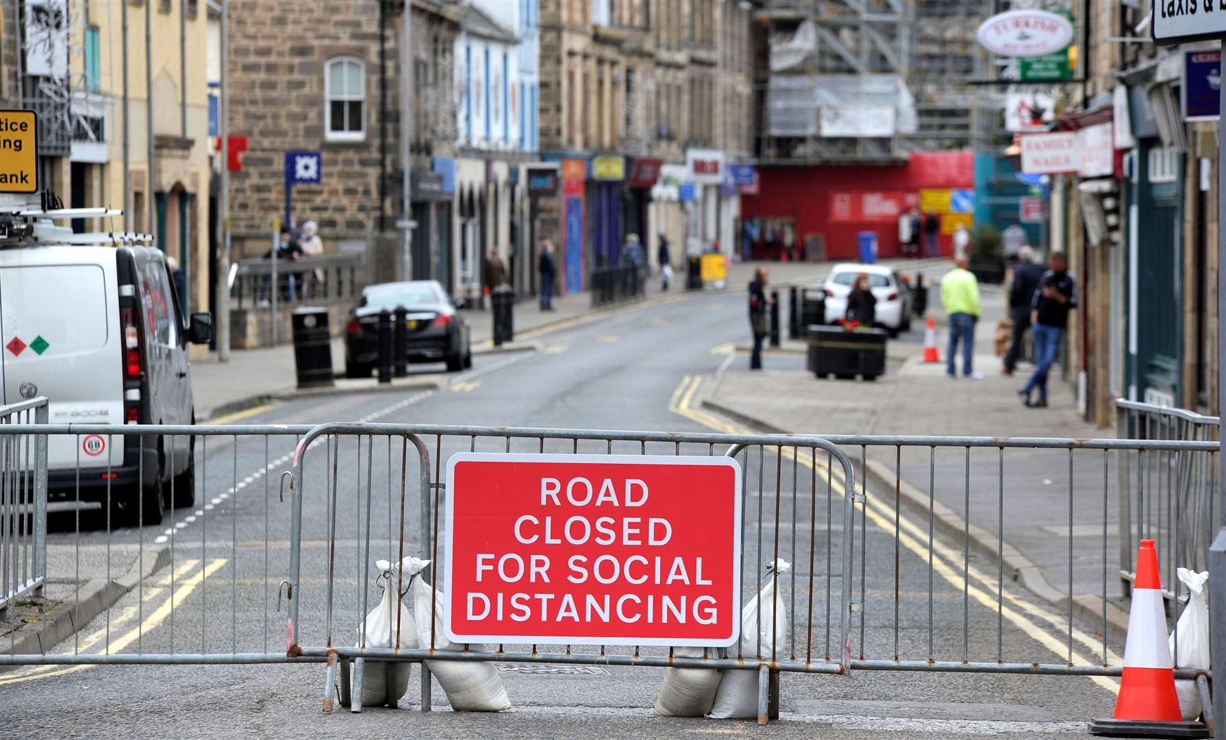 Spaces for People restrictions in place in central Elgin. Picture: Eric Cormack
