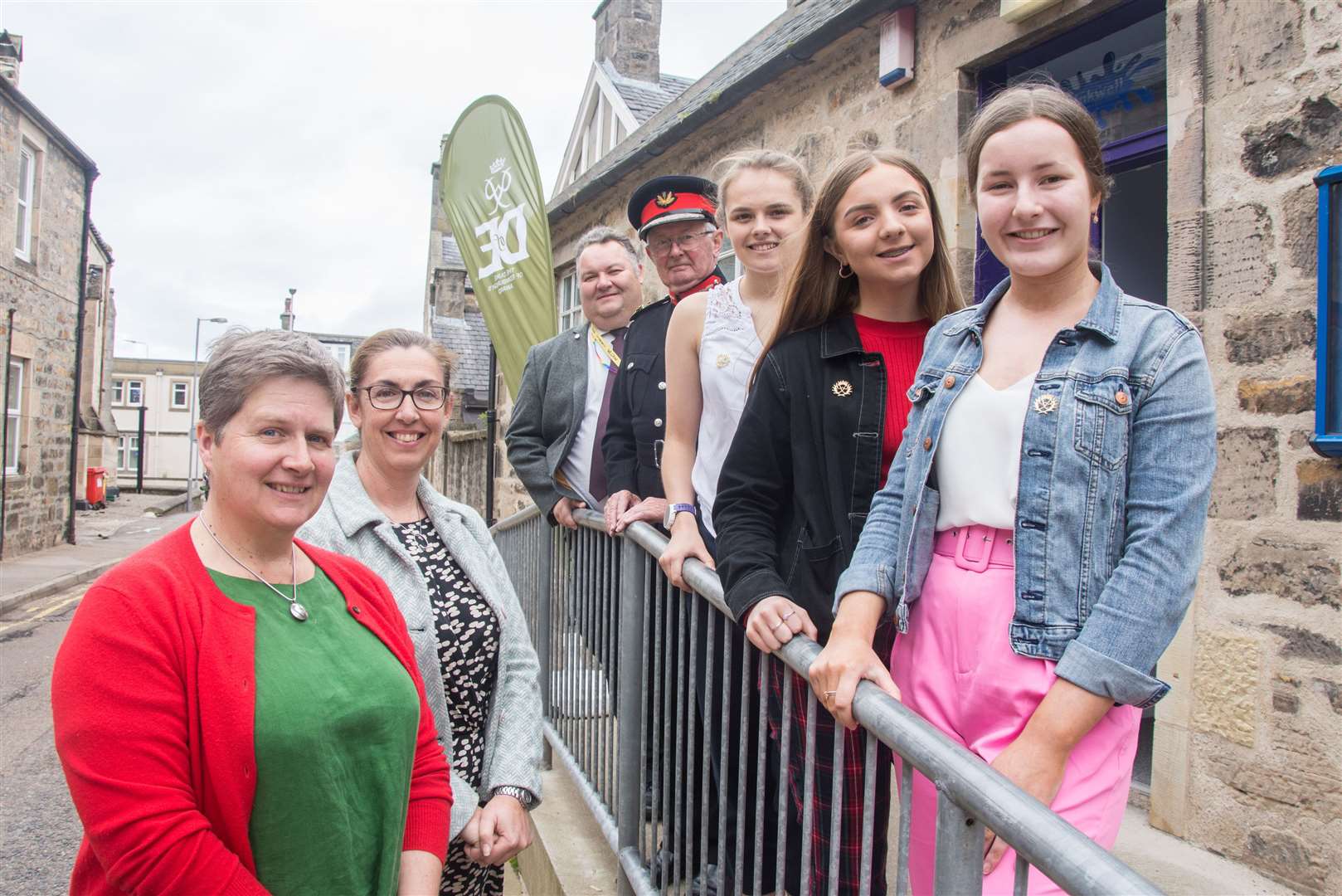Gold Duke of Edinburgh Award recipients (from right) Mia Slater, Kadie Smith and Kathryn Barr with outgoing volunteers (from left) Heather Gray and Stacey Hamilton. Moray's Lord Lieutenant Grenville Johnston addressed the award's ceremony, as did Moray Council leader Graham Leadbitter.