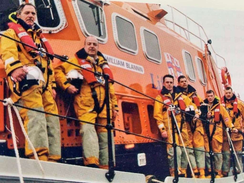 Jake Murray (left) led the crew which brought Buckie’s current Severn class lifeboat, RNLB William Blannin, to her new home in the town