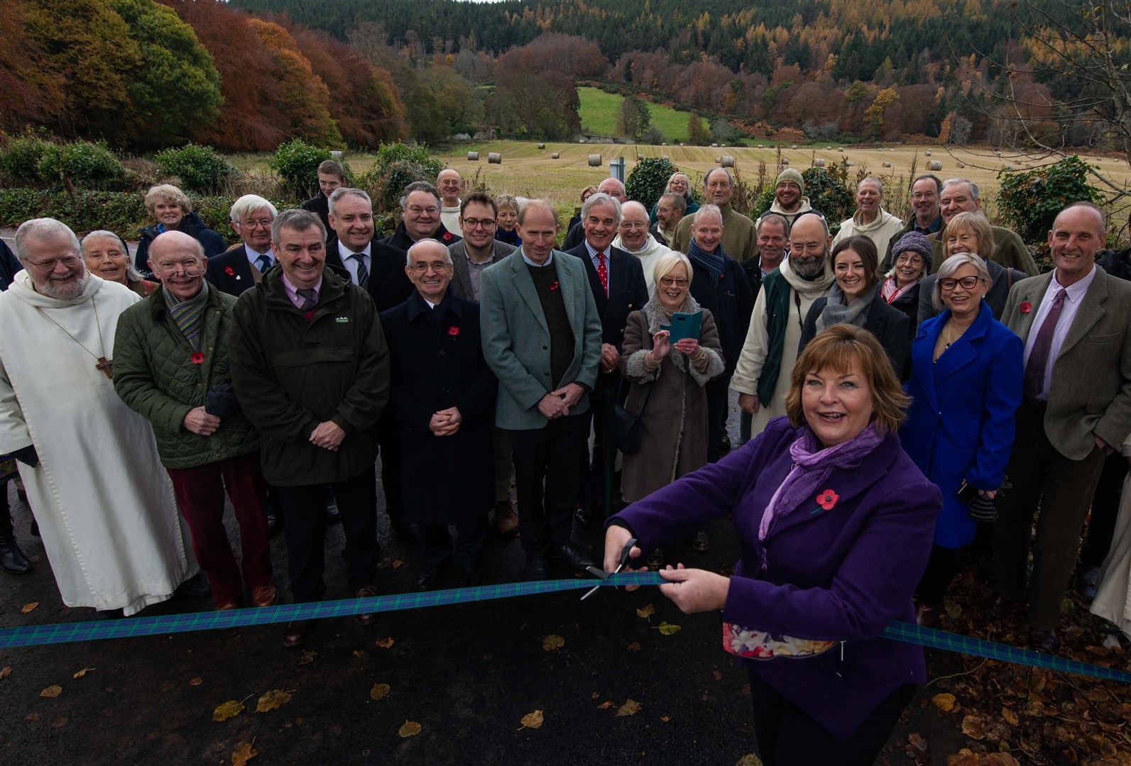 Fiona Hyslop at the opening of the new car park at Pluscarden Abbey. Photo: Michael Traill
