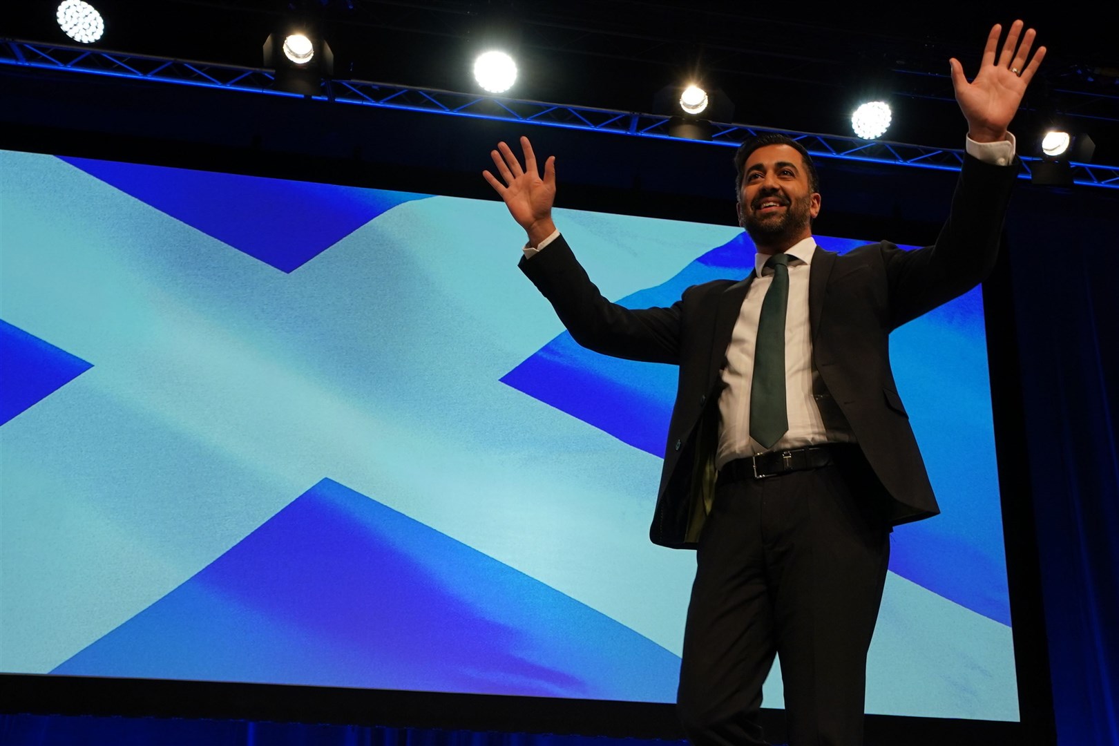 Scottish First Minister and SNP leader Humza Yousaf making his keynote speech during the SNP annual conference (Andrew Milligan/PA Wire)