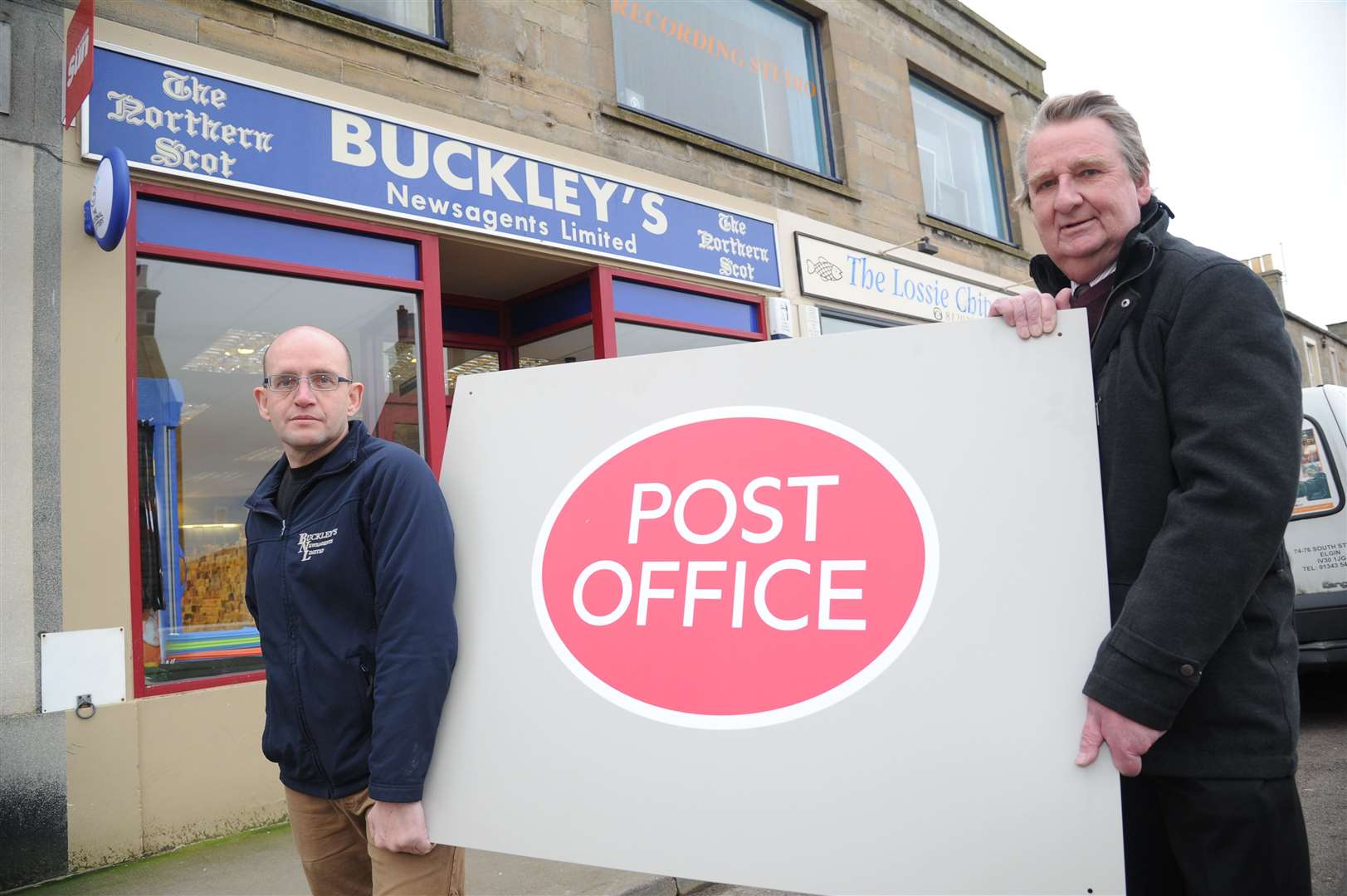 Tony Rook (left) spoke on the issue of cash running out at Lossiemouth's ATMs