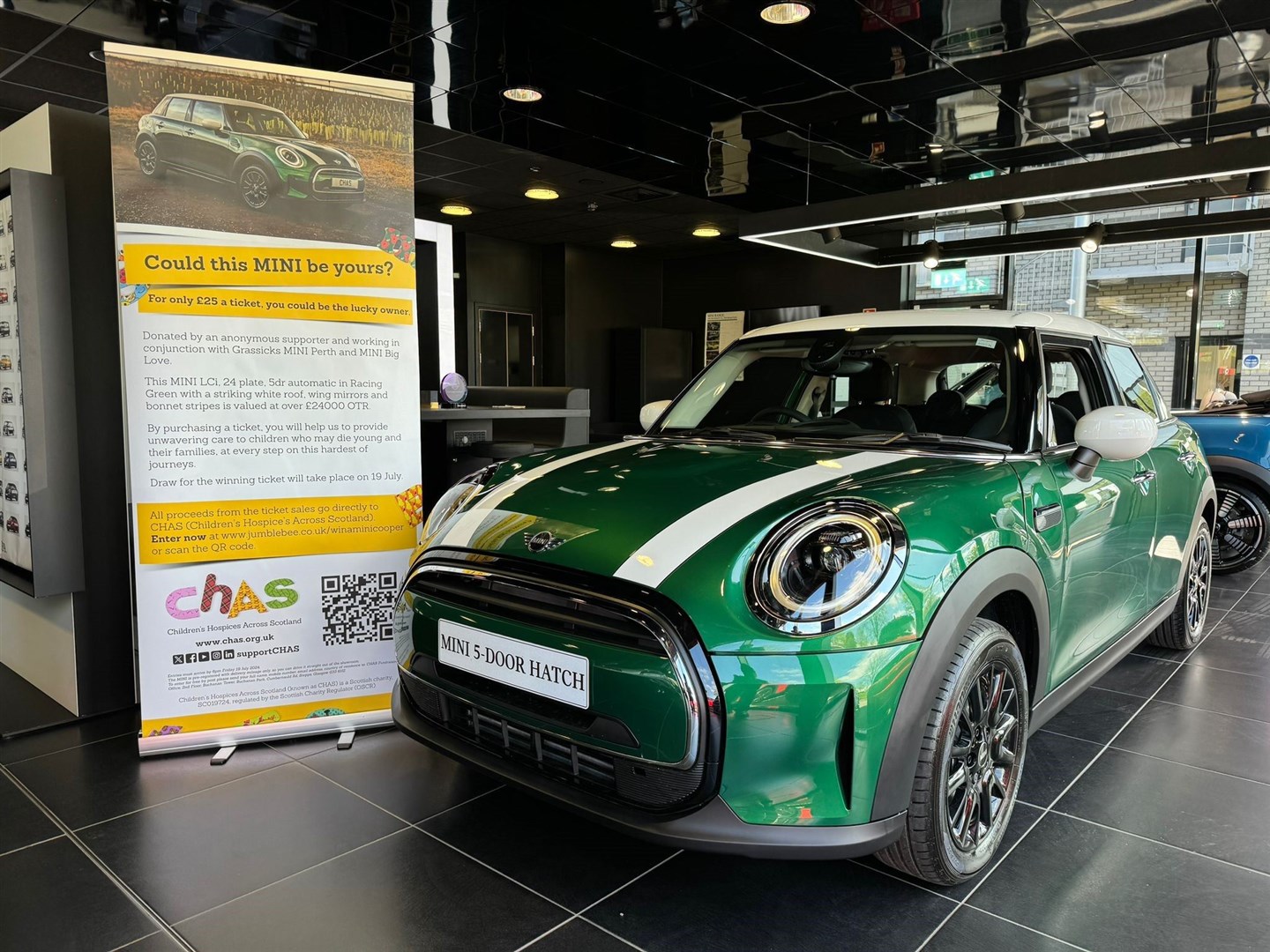People can win a new Mini Cooper Classic as part of a prize draw in aid of Children’s Hospices Across Scotland.