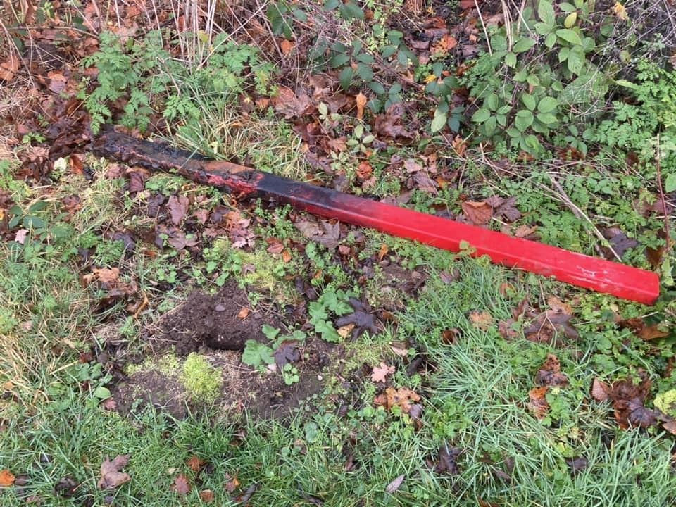 All that remains of the life-ring situated near Fochabers cricket pitch is this steel pole. Picture: Fochabers fire station