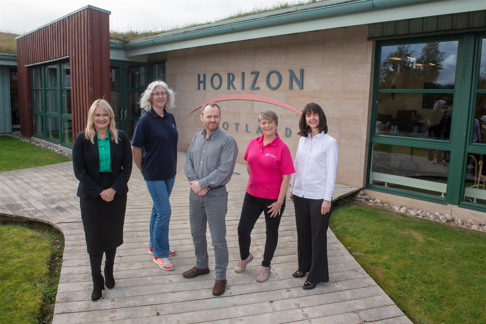 (From left) is Carol Davidson, HIE regional development manager, Lee Midlane of IT Central, Richard Cormack Corrigan, Elevator Moray Accelerator Manager, Gloria Craik of Heavenly Favour and Donna Chisholm, HIE Moray area manager at Horizon in Forres. Picture by Abermedia / Michal Wachucik