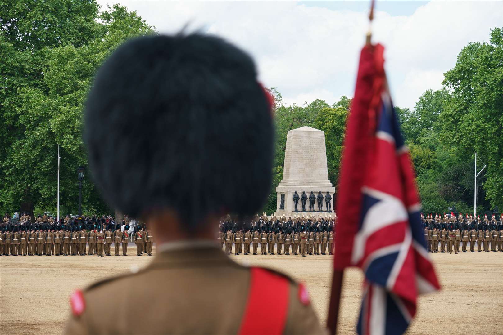 Troops during the Brigade Major’s Review, the final rehearsal of the Trooping the Colour on Thursday (Dominic Lipinski/PA)