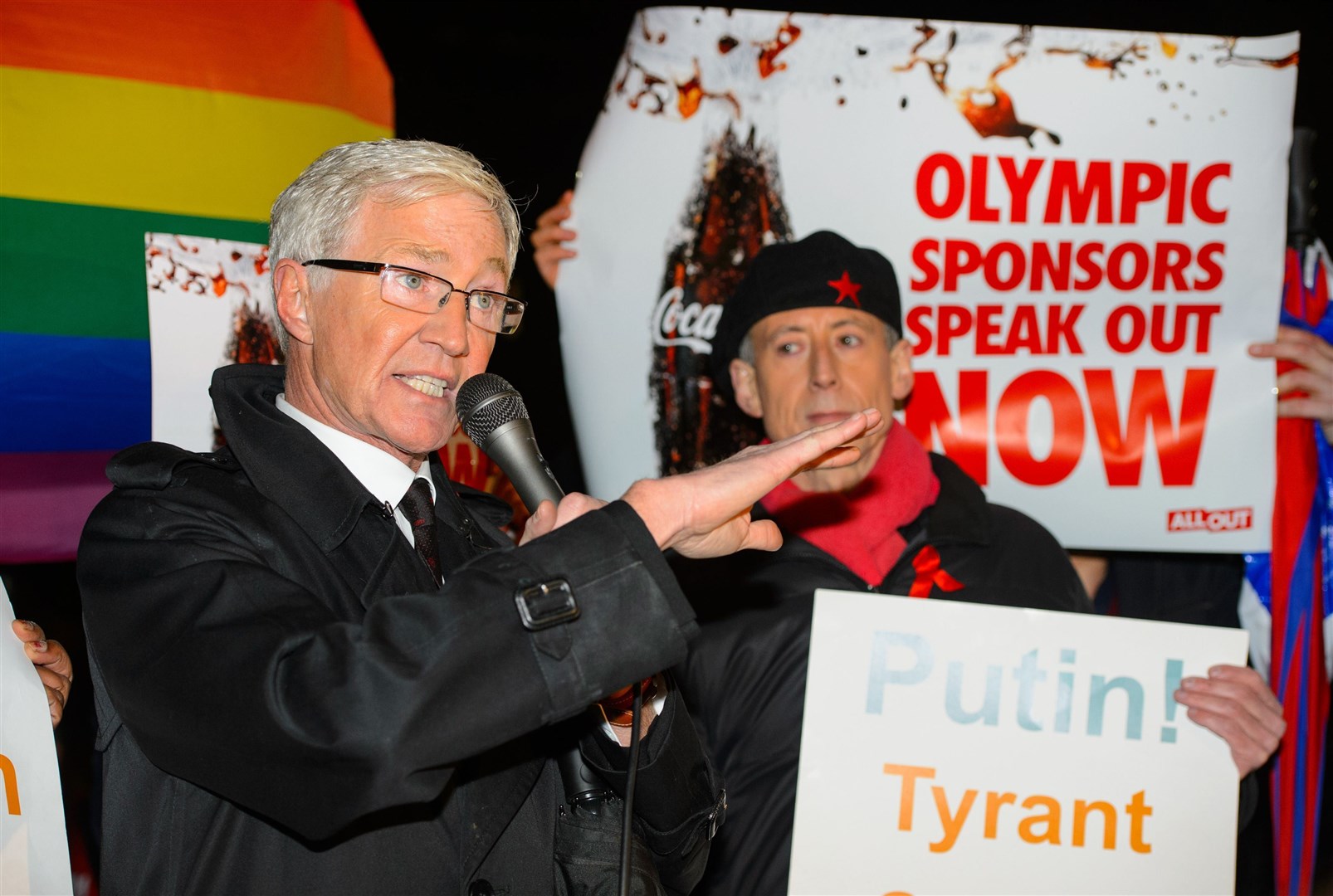 O’Grady was a staunch defender of LGBT+ rights. In 2014 he spoke alongside Peter Tatchell at a demonstration outside Downing Street, calling for corporate sponsors of the Sochi Winter Olympics to denounce Russia’s anti-gay laws (Dominic Lipinski/PA)