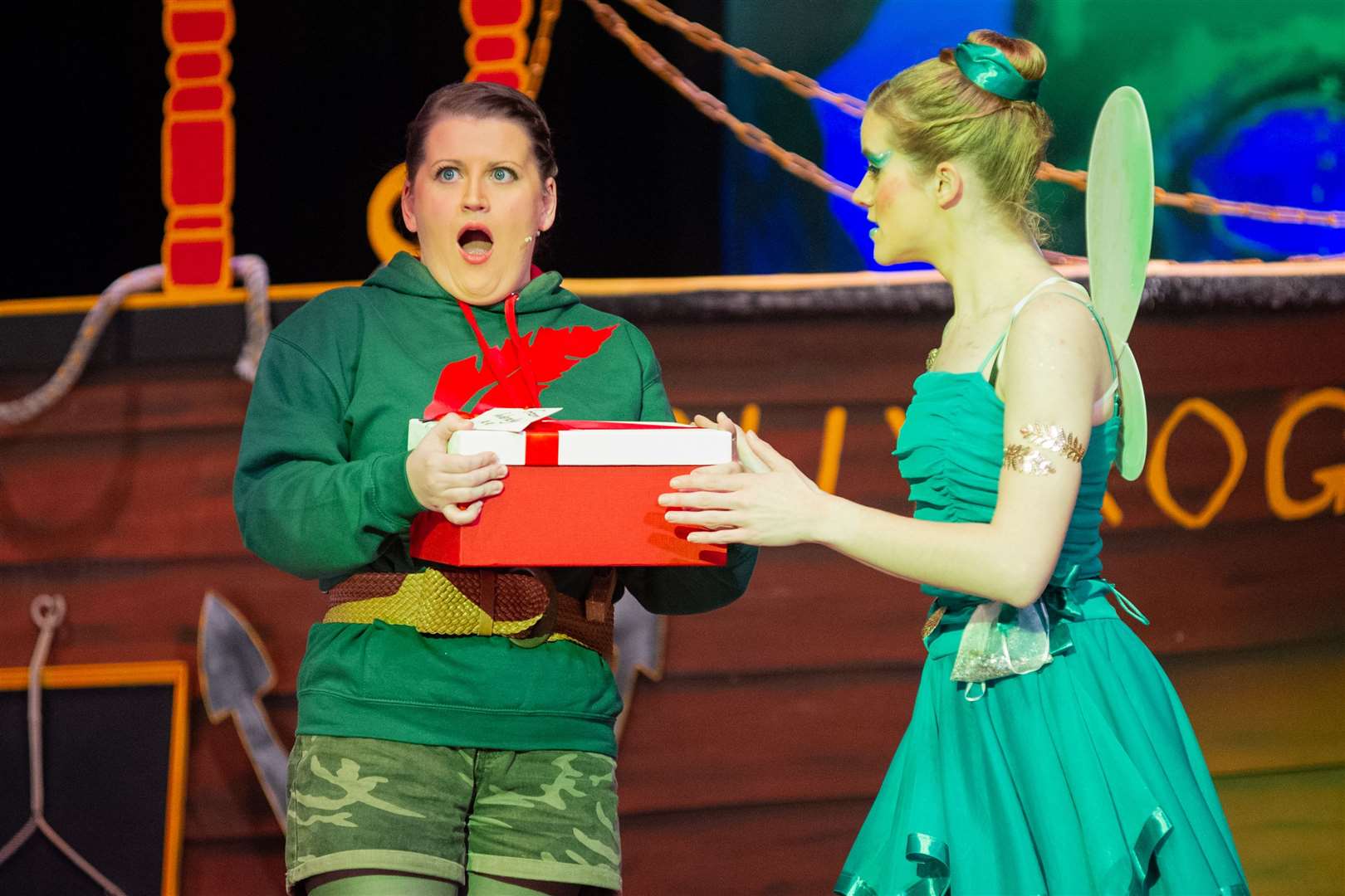 From left; Peter Pan (Lee Whitley) and Tinker Bell (Katy Rodway-Swanson) at a dress rehearsal this week. Picture: Daniel Forsyth