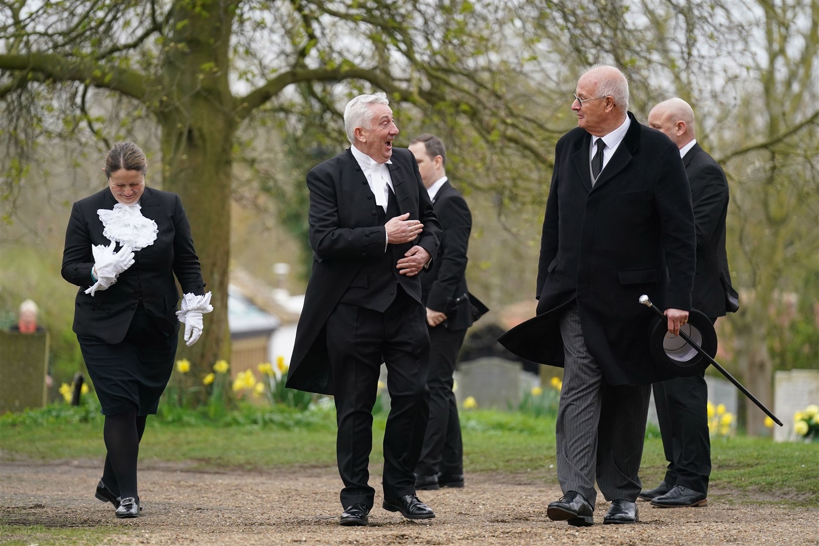 Speaker of the House of Commons, Sir Lindsay Hoyle (centre) arrives for the funeral of Betty Boothroyd (Joe Giddens/PA)