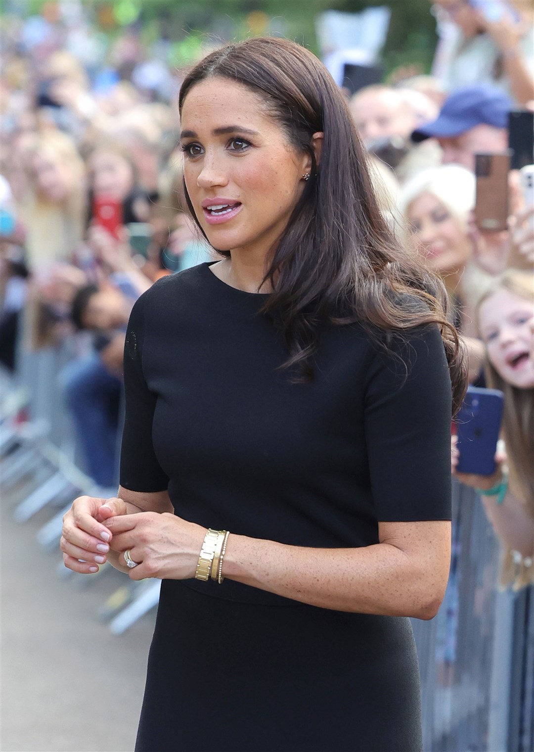 The Duchess of Sussex meeting members of the public at Windsor Castle following the death of the Queen (Chris Jackson/PA)