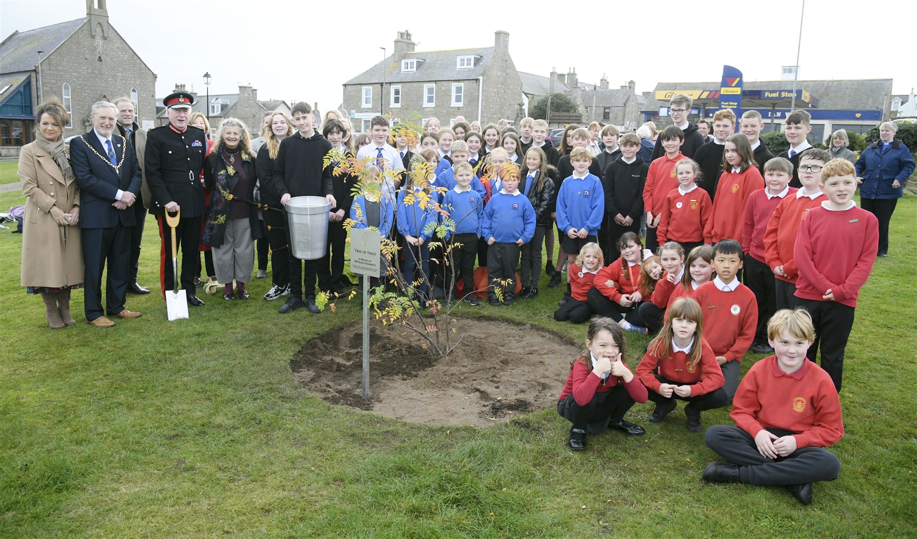 Children from St Gerardine Primary School, Hythehill Primary School and Lossiemouth High School also gathered to watch the "Tree of Trees" being planted. Picture: Beth Taylor