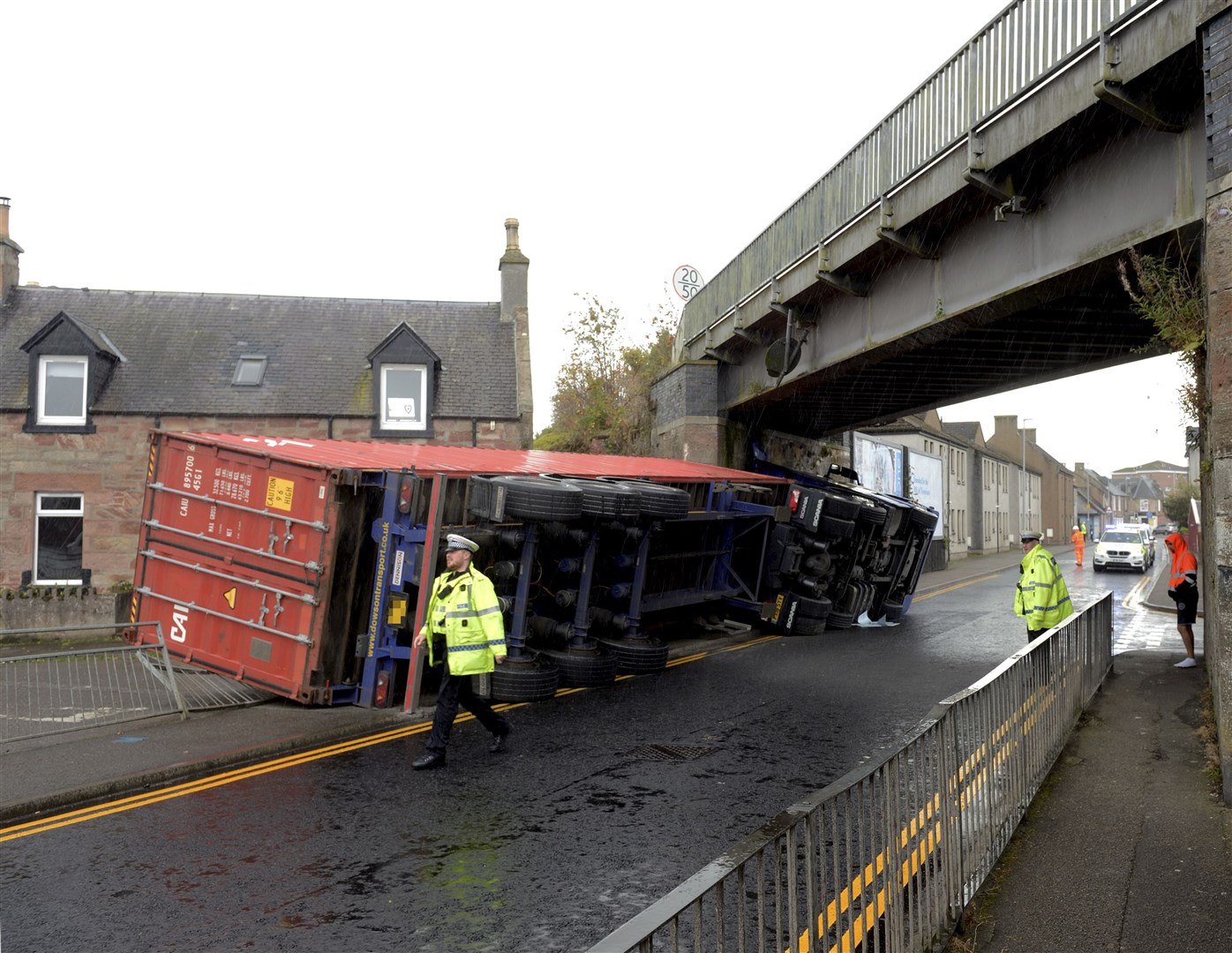 The lorry on its side in Inverness. Picture: SPP Photographer.