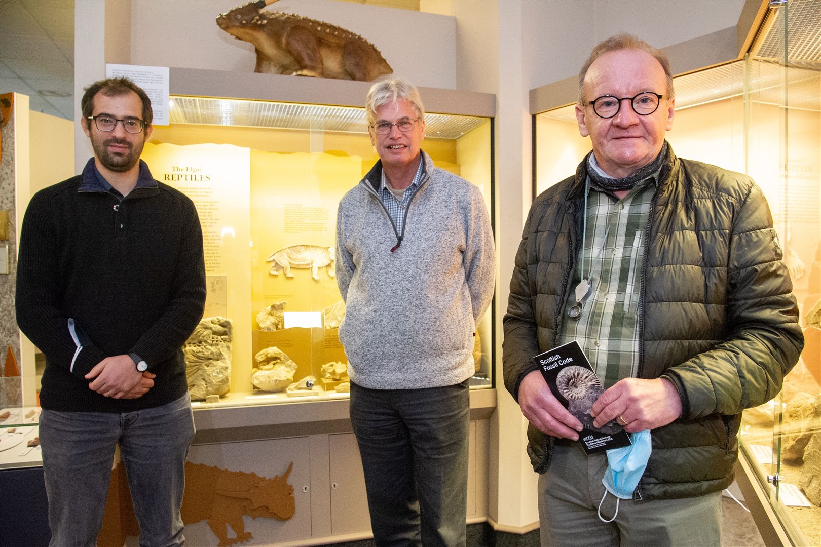(From left) Dr Davide Foffa, Dr Nick Fraser and Bob Davidson at Elgin Museum's Fossil Finders' Drop-In. Picture: Daniel Forsyth.