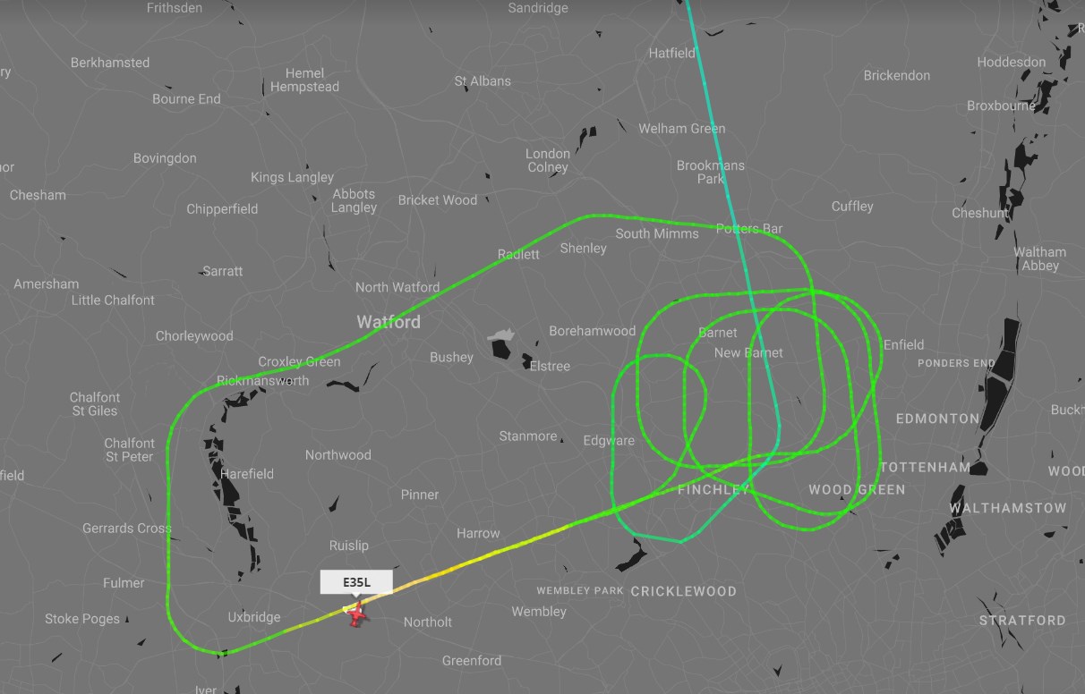 The flight conducted several turns over north London before its successful landing (Flightradar24.com/PA)