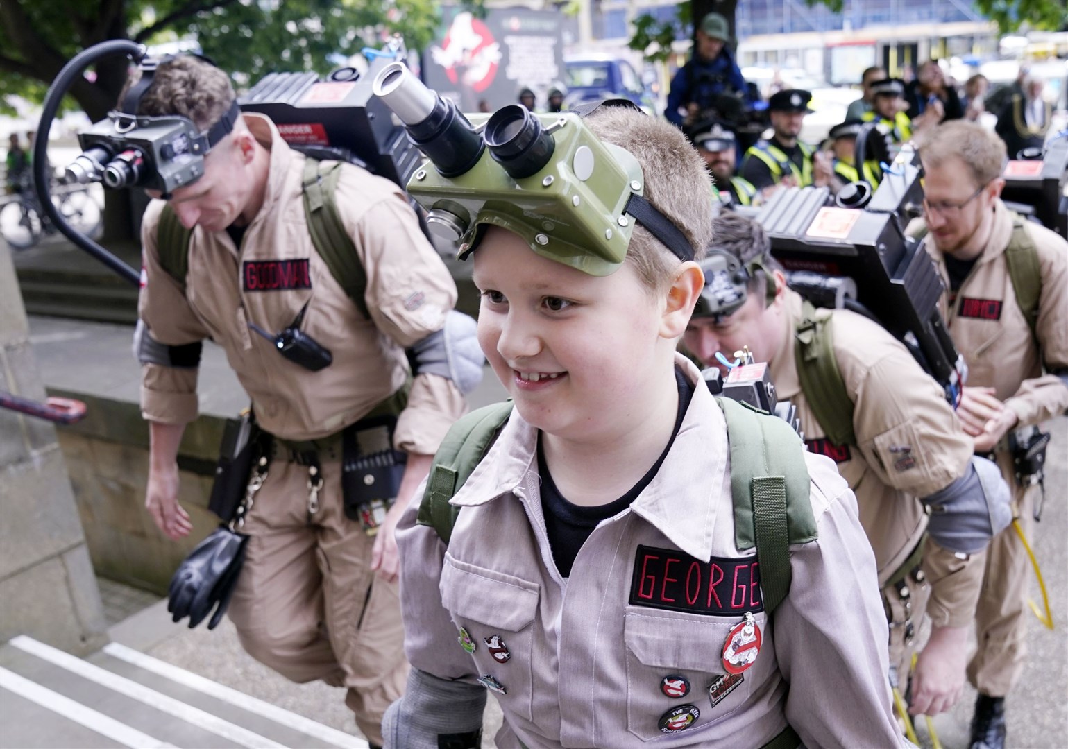 Ghostbusters superfan George Hinkins makes his way to search Leeds Central Library (Danny Lawson/PA)